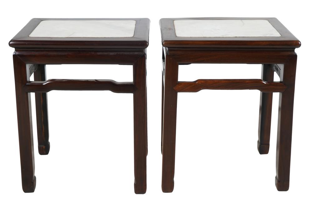 PAIR OF CHINESE HARDWOOD & MARBLE