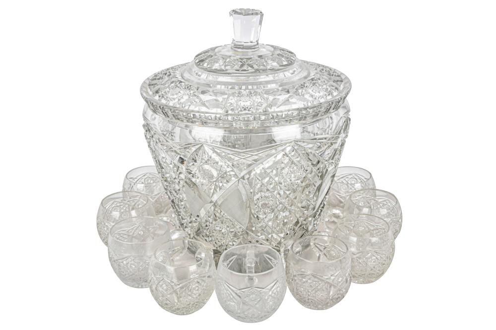 CUT GLASS PUNCH SETcovered punch bowl