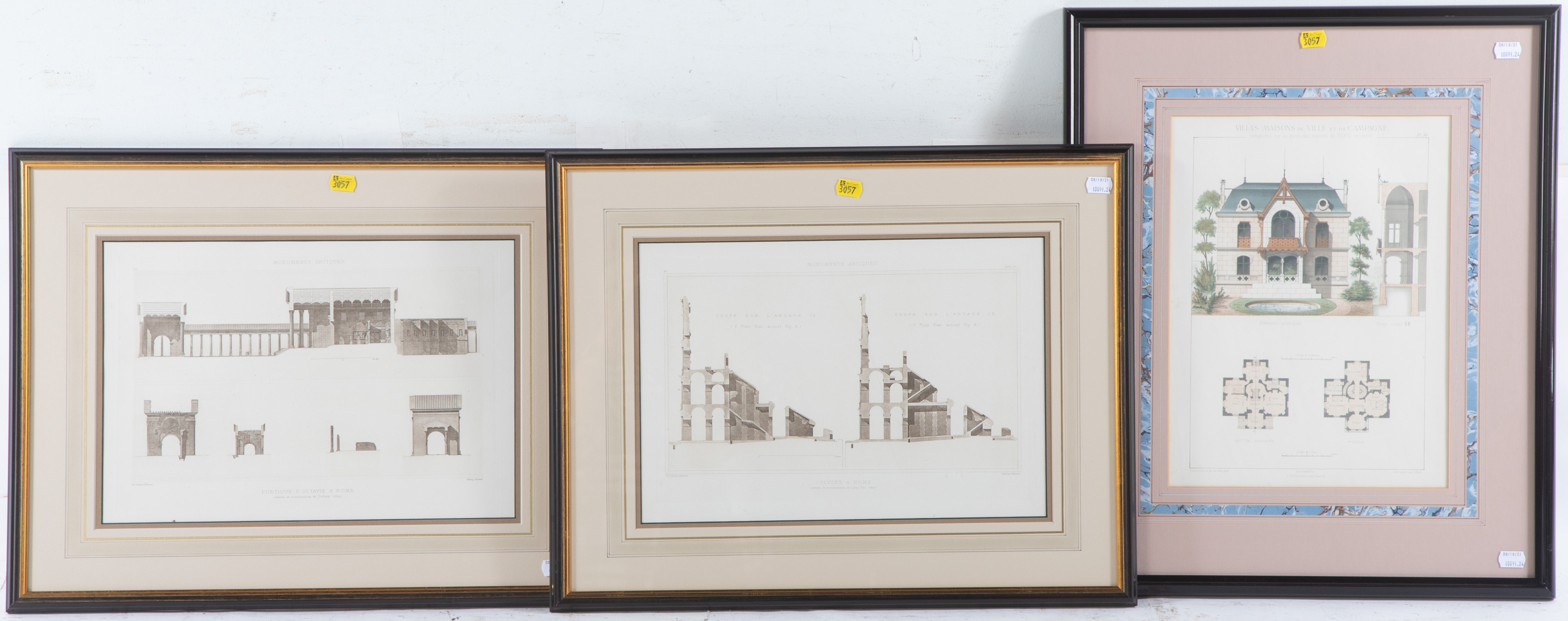 THREE FRAMED FRENCH ARCHITECTURAL 3354c4