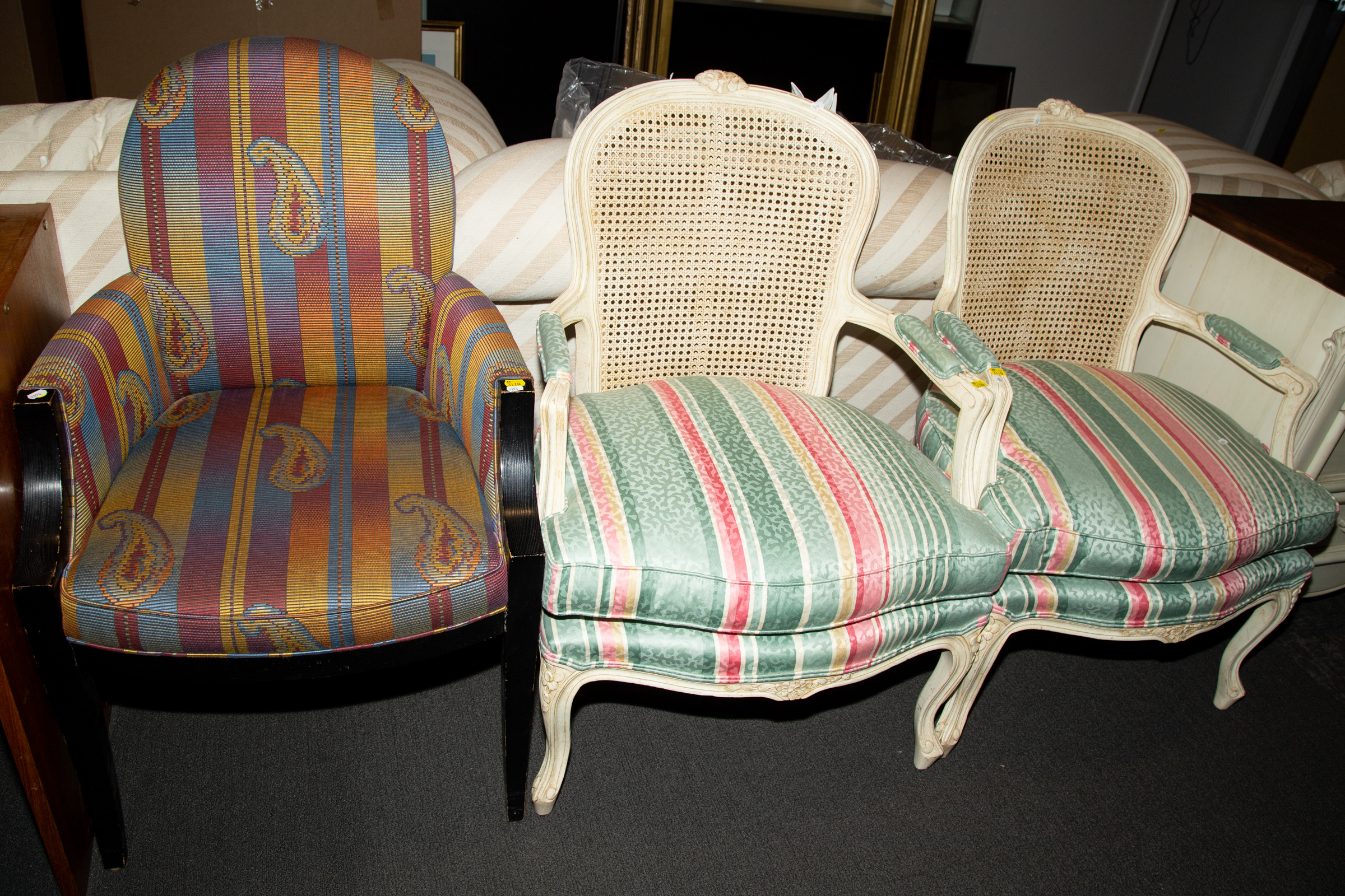 A PAIR OF LOUIS XV STYLE ARMCHAIRS