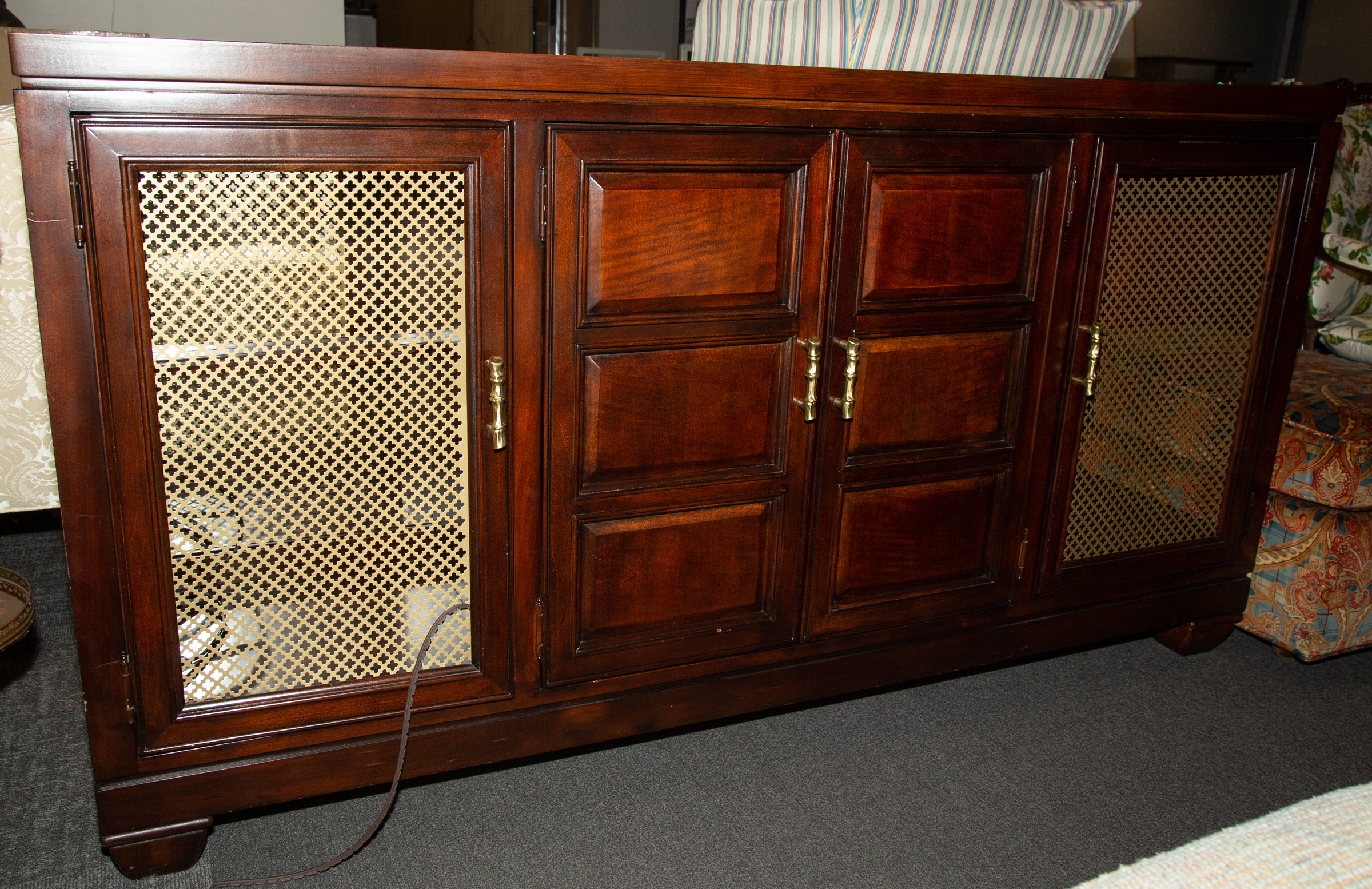 CHINESE INSPIRED MAHOGANY BUFFET CABINET