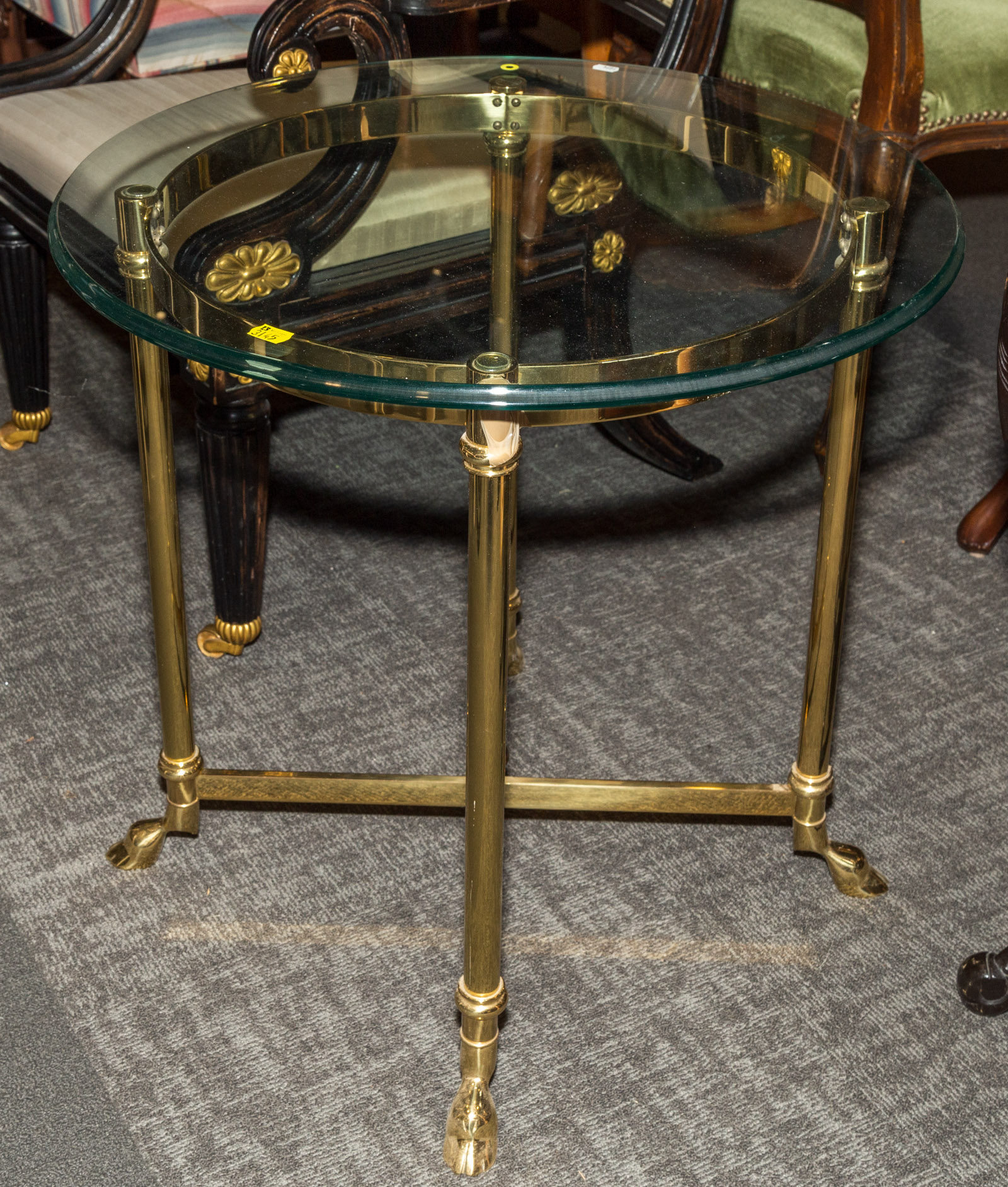 GLASS TOP LAMP TABLE WITH BRASS BASE