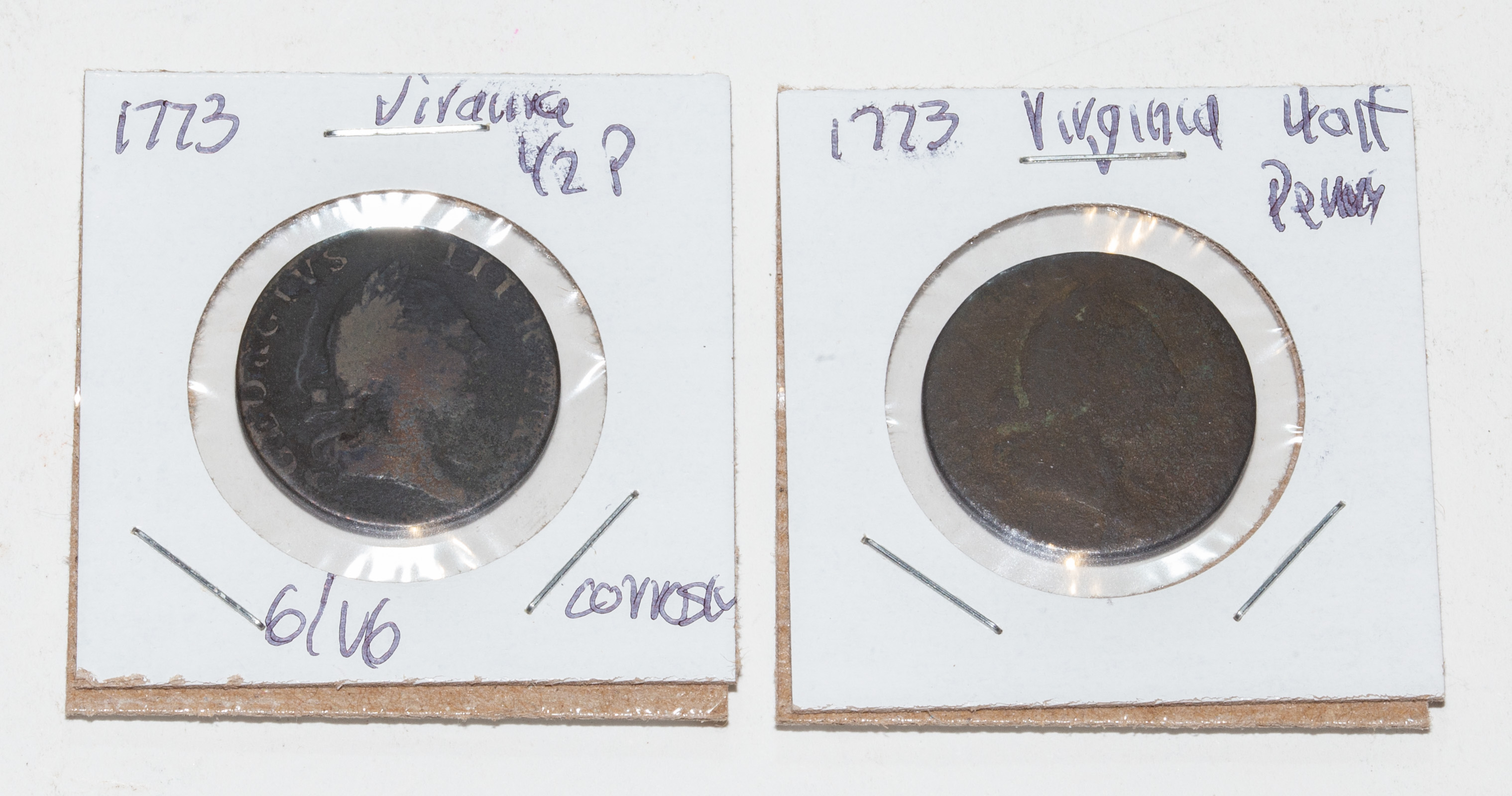 A PAIR OF 1773 VIRGINIA HALF PENNY 335512