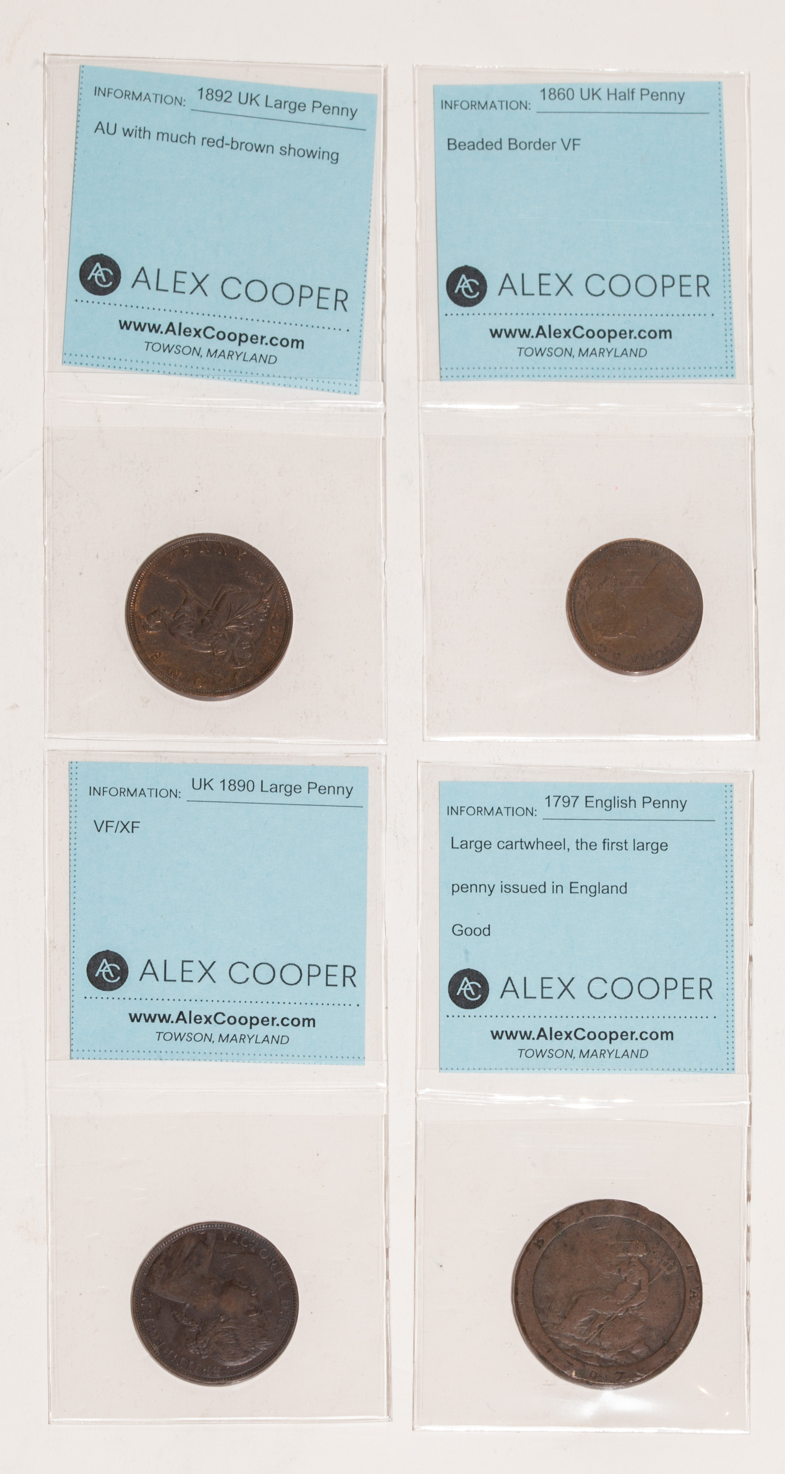 FOUR NICE ENGLISH COPPERS 1797 335544