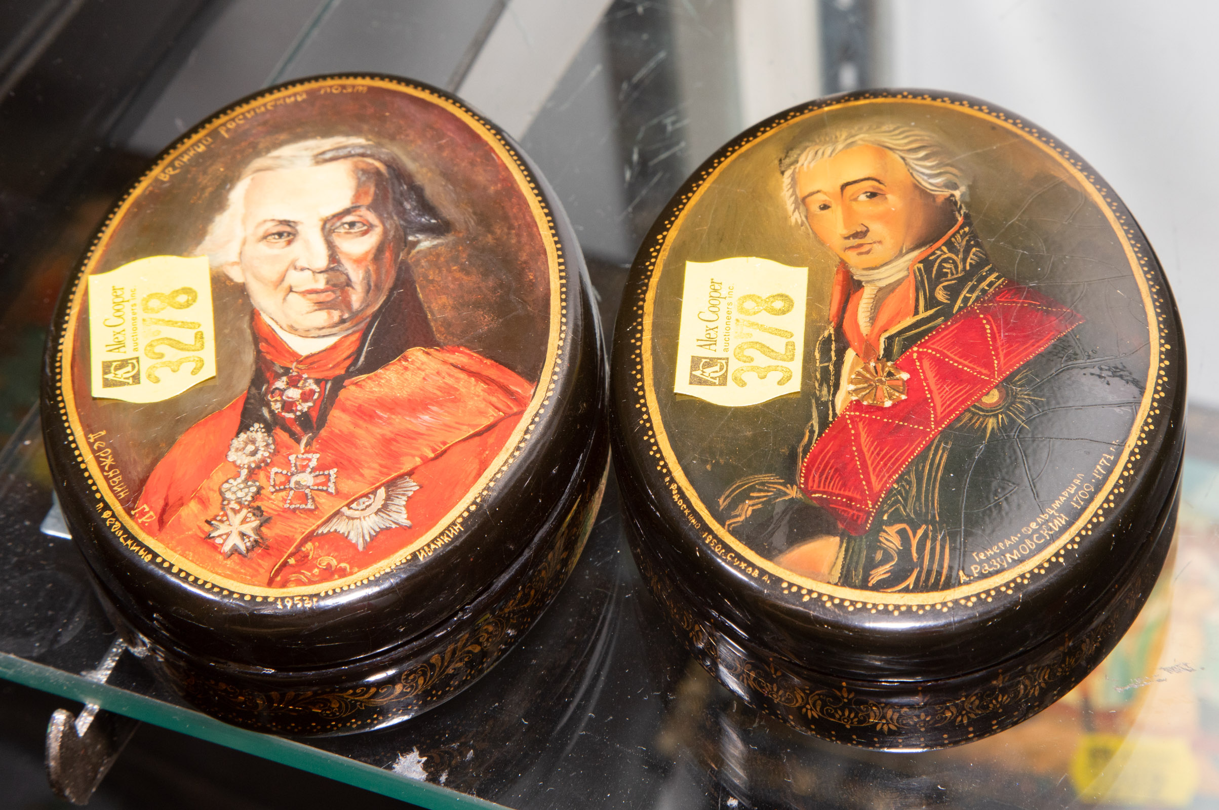 TWO RUSSIAN LACQUER PORTRAIT BOXES