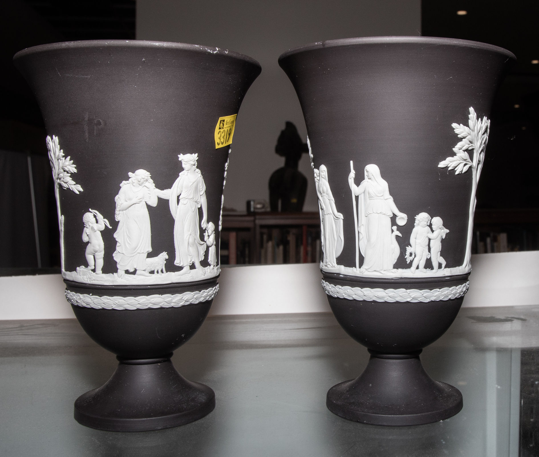 A PAIR OF WEDGWOOD BLACK JASPER