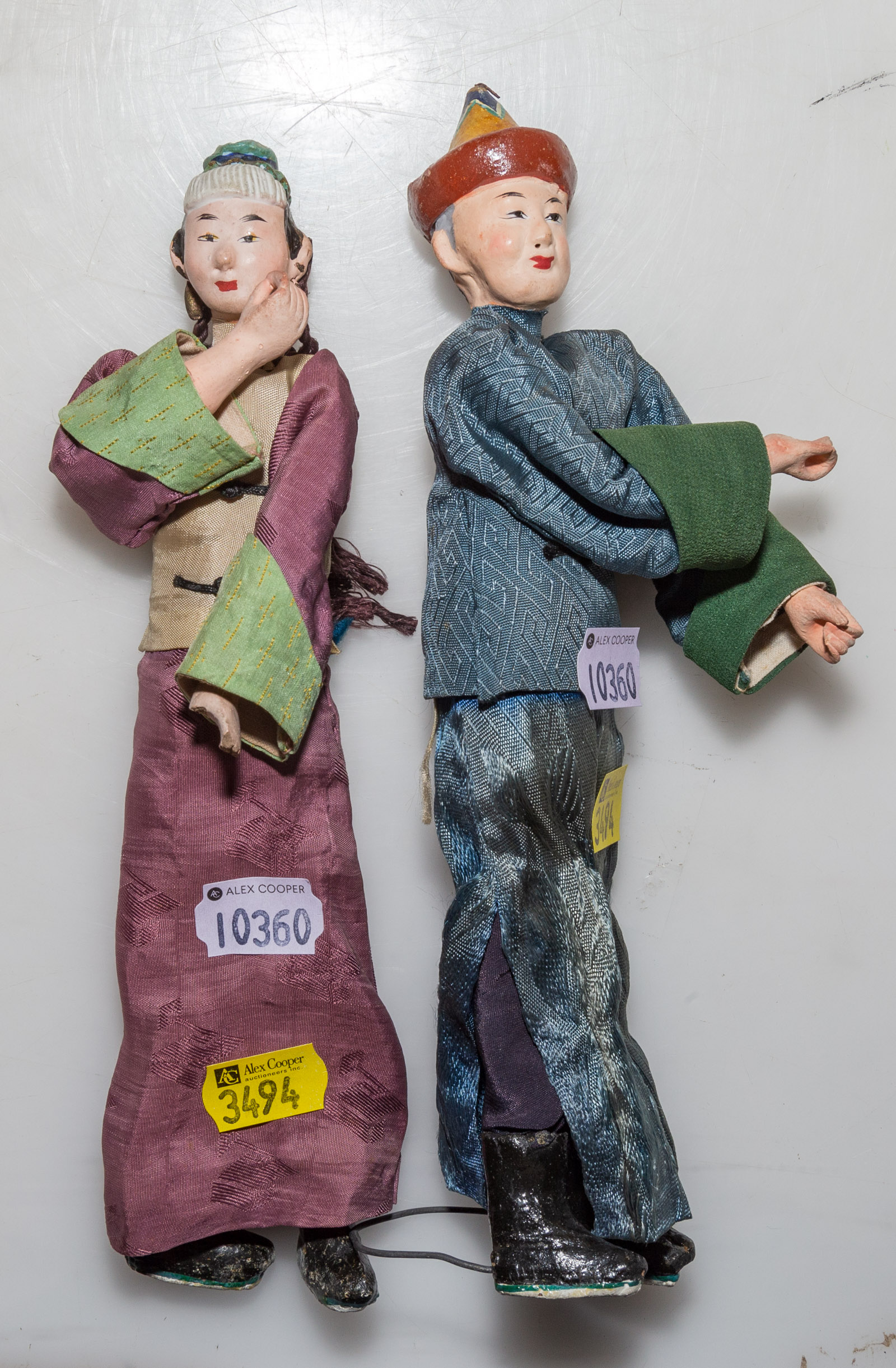 TWO CHINESE PAPIER MACHE DOLLS Marked