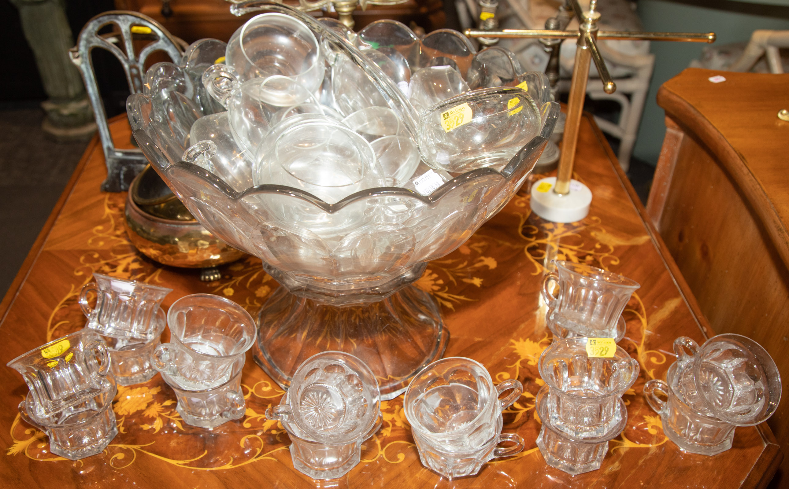 HEISEY PUNCH BOWL WITH TWO SETS OF CUPS
