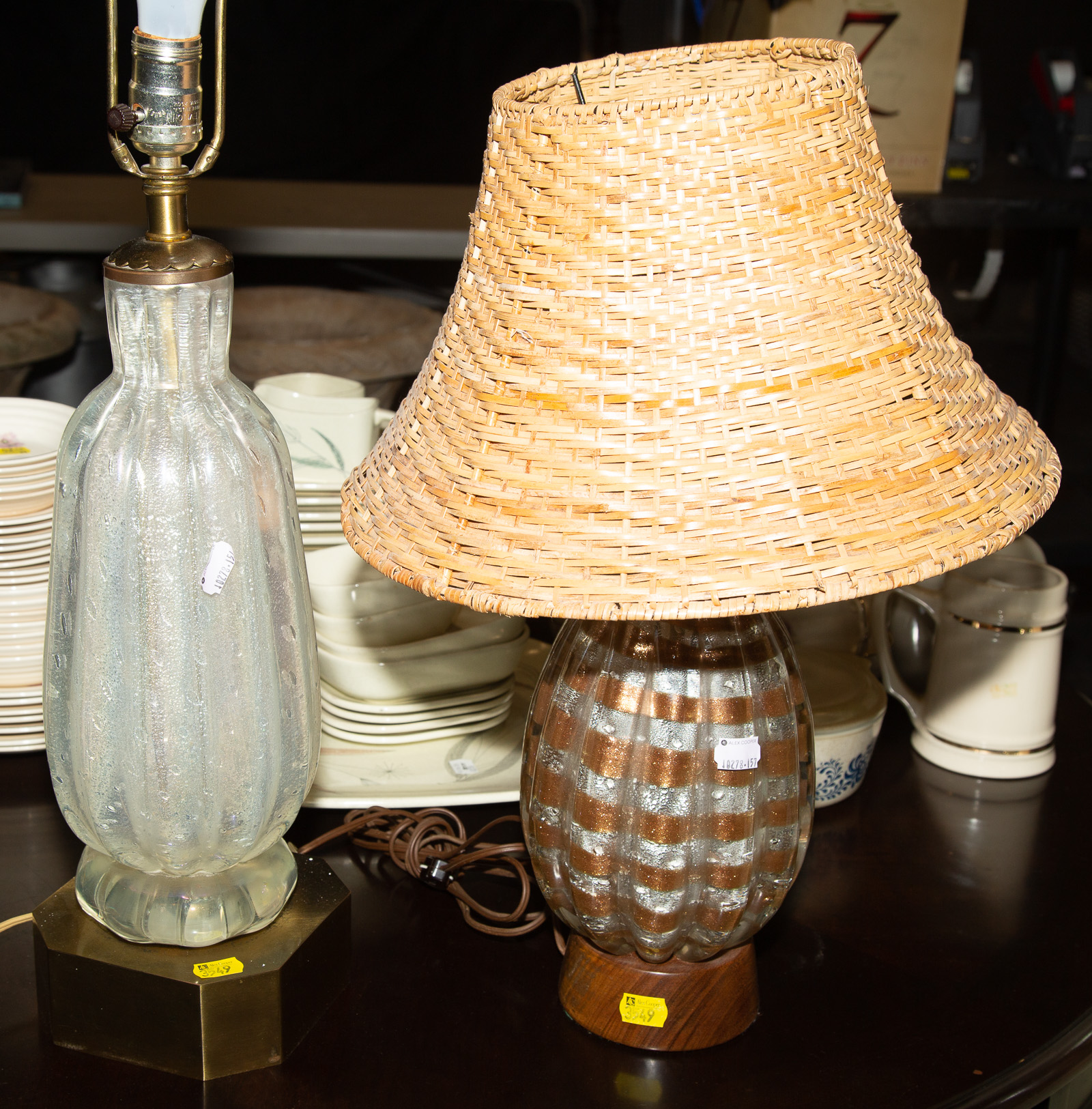 TWO MURANO STYLE TABLE LAMPS .