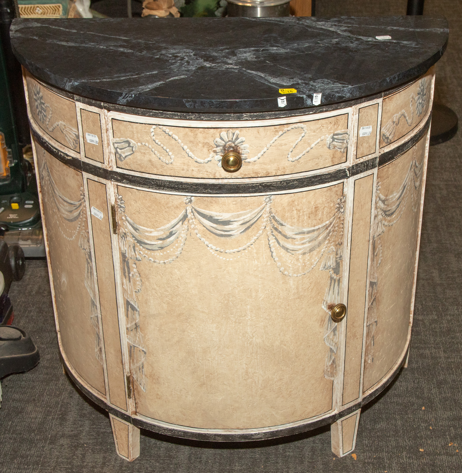 ANTIQUED STYLE FAUX PAINTED DEMILUNE
