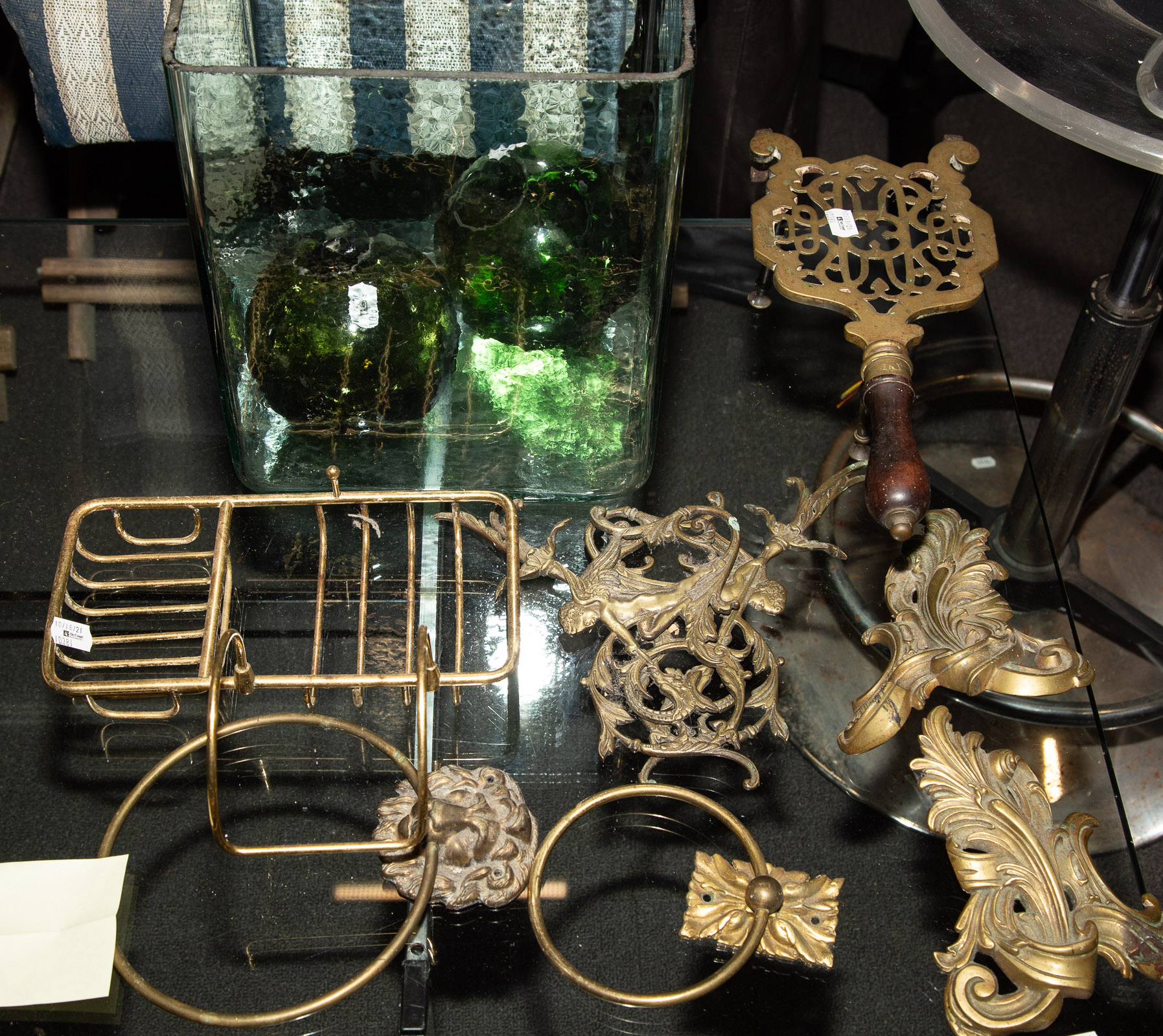 ASSORTED BRASS GLASS ITEMS Includes 33570c