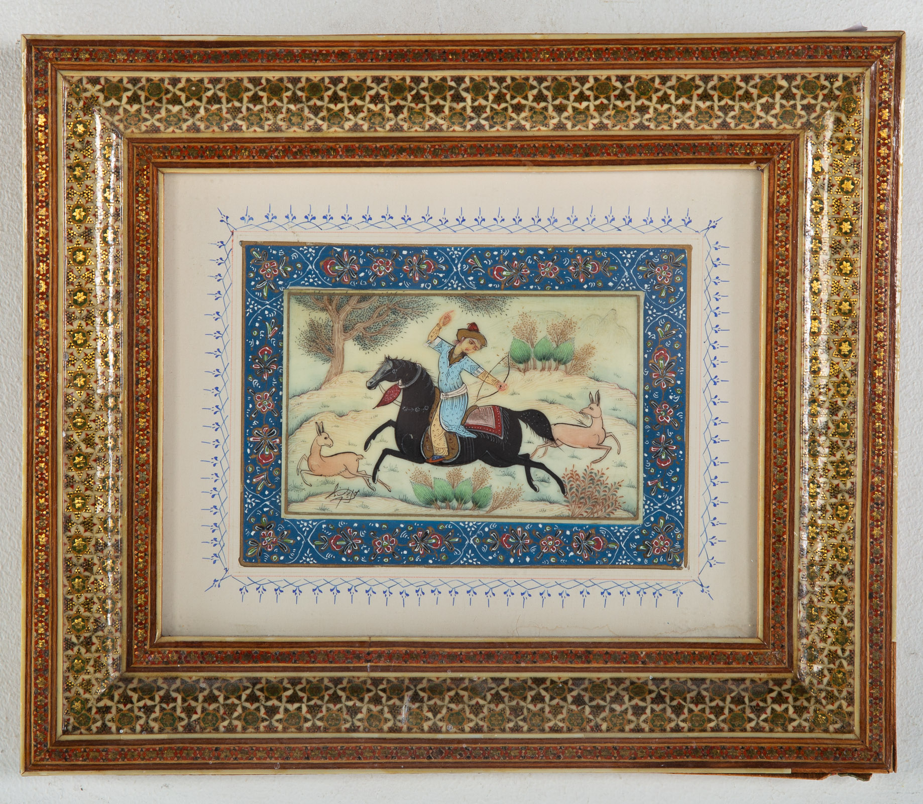 PERSIAN PAINTED MINIATURE OF HUNTER