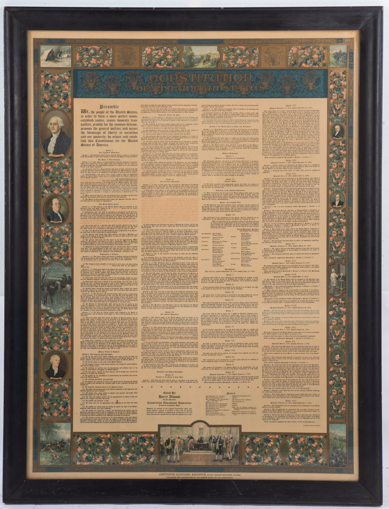 1933 CHROMOLITHOGRAPH OF THE U.S. CONSTITUTION