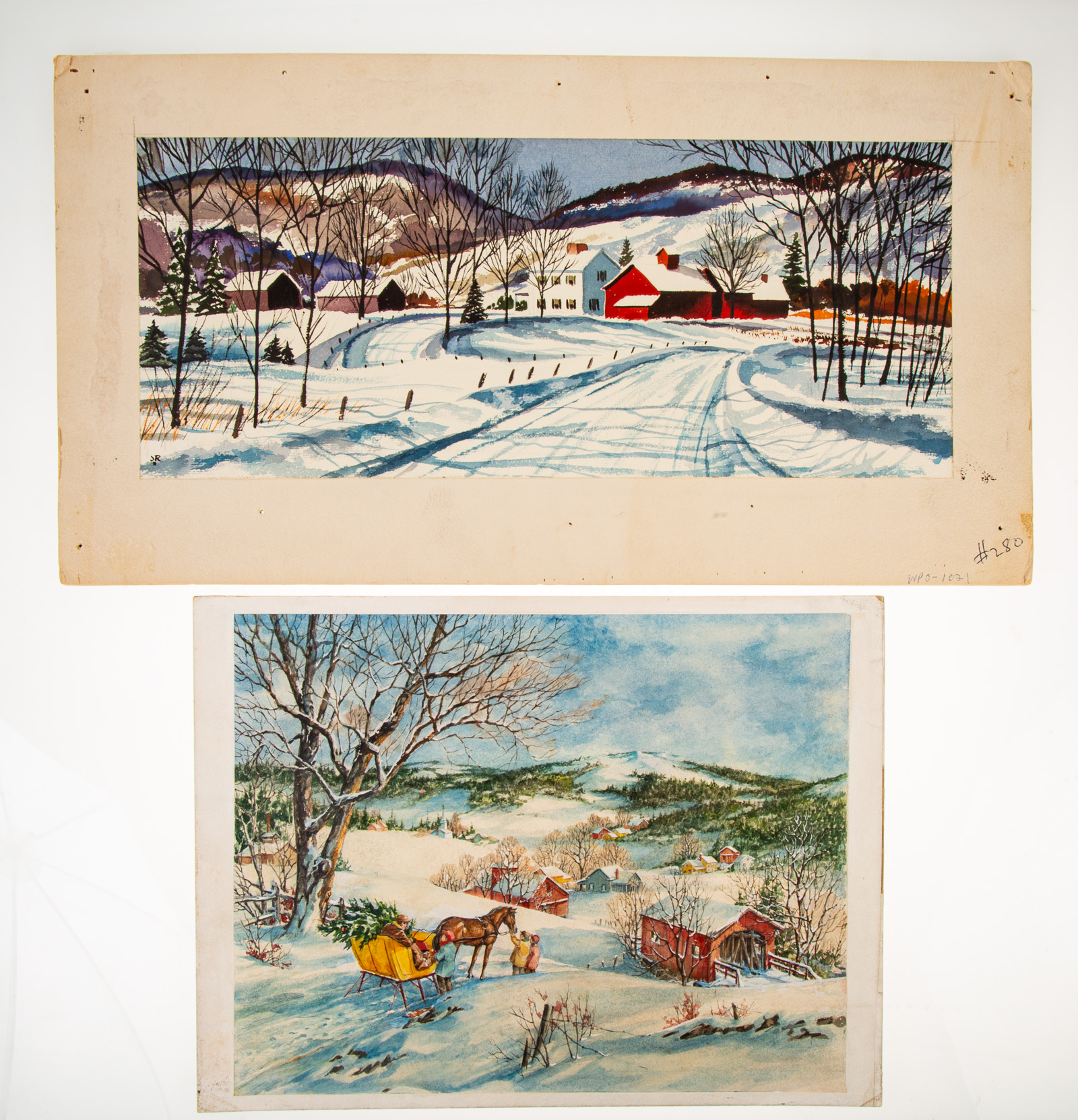 TWO WINTER SCENE WATERCOLORS Artists 3357bf