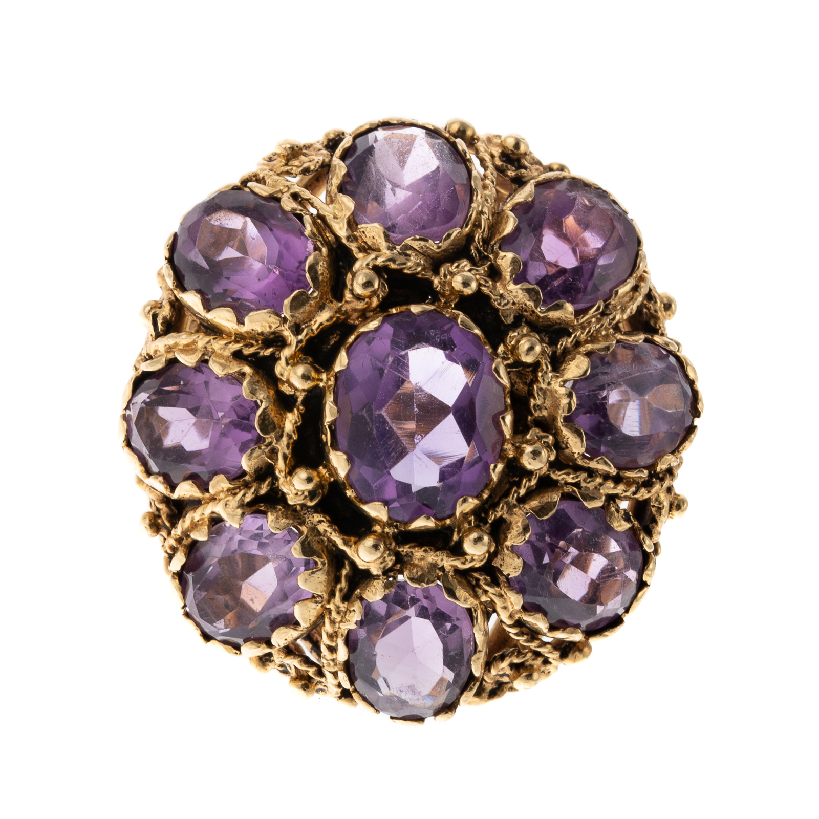 AN AMETHYST CLUSTER RING IN 14K