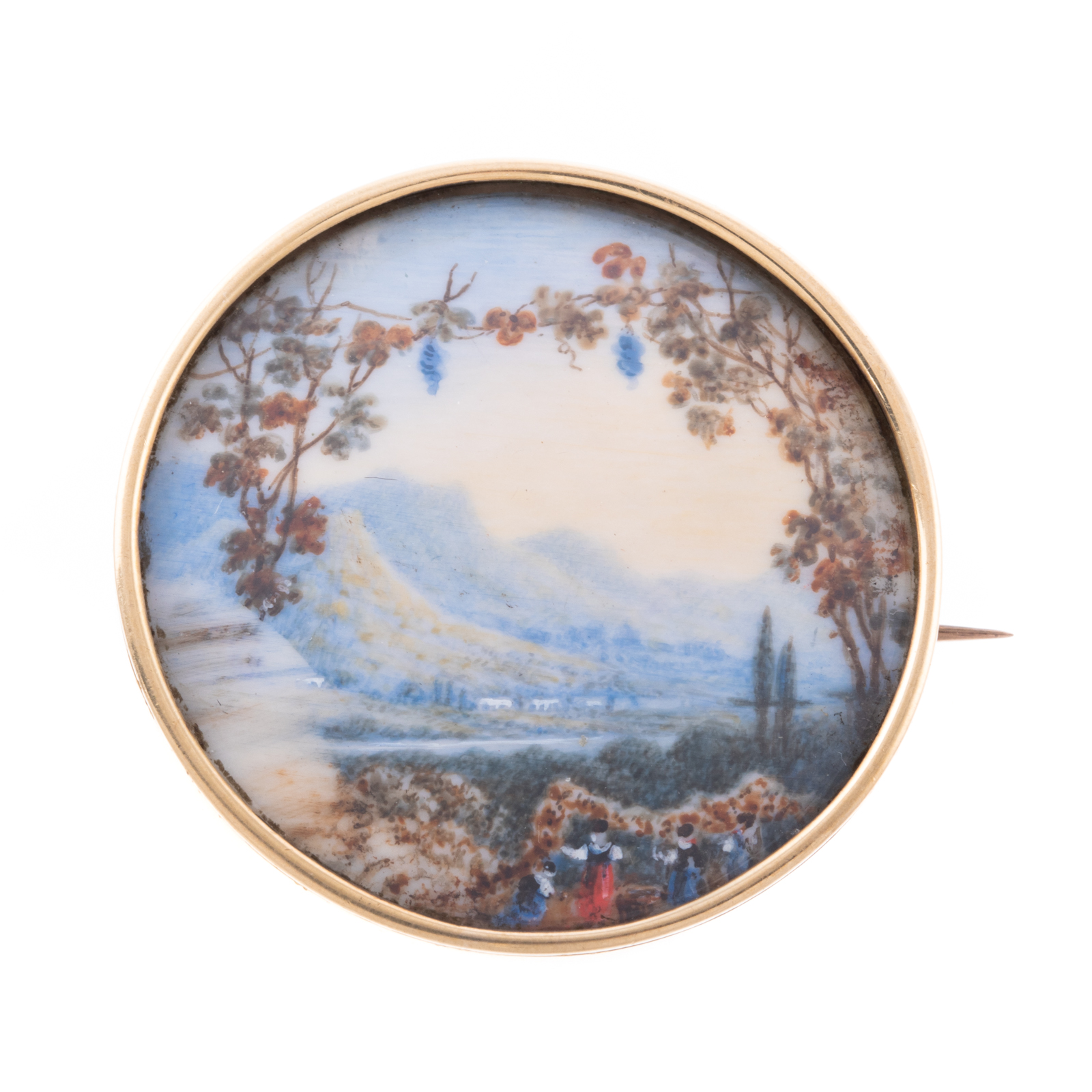 A BROOCH WITH HAND PAINTED SCENE 335896