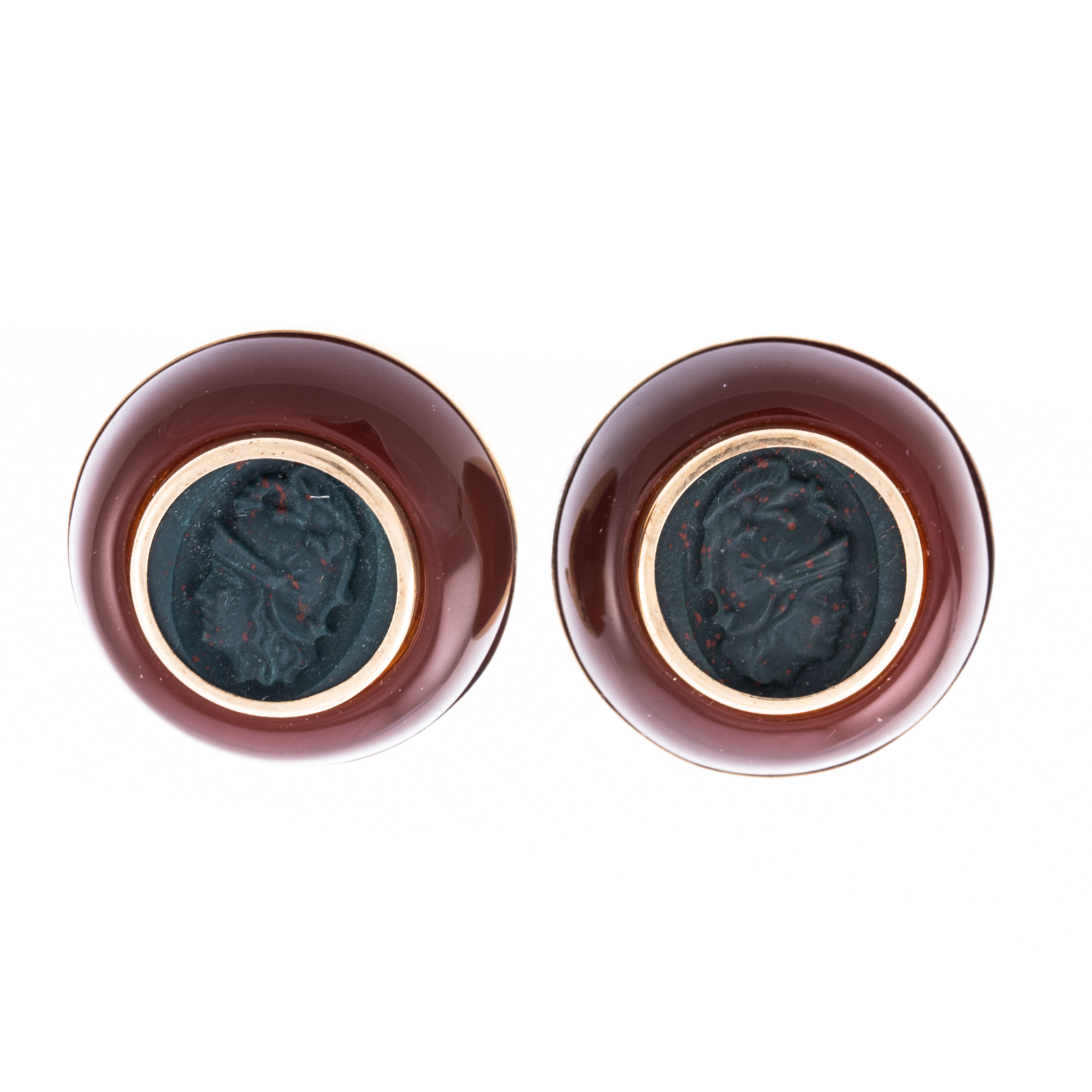 A PAIR OF TRIANON CARNELIAN BLOODSTONE