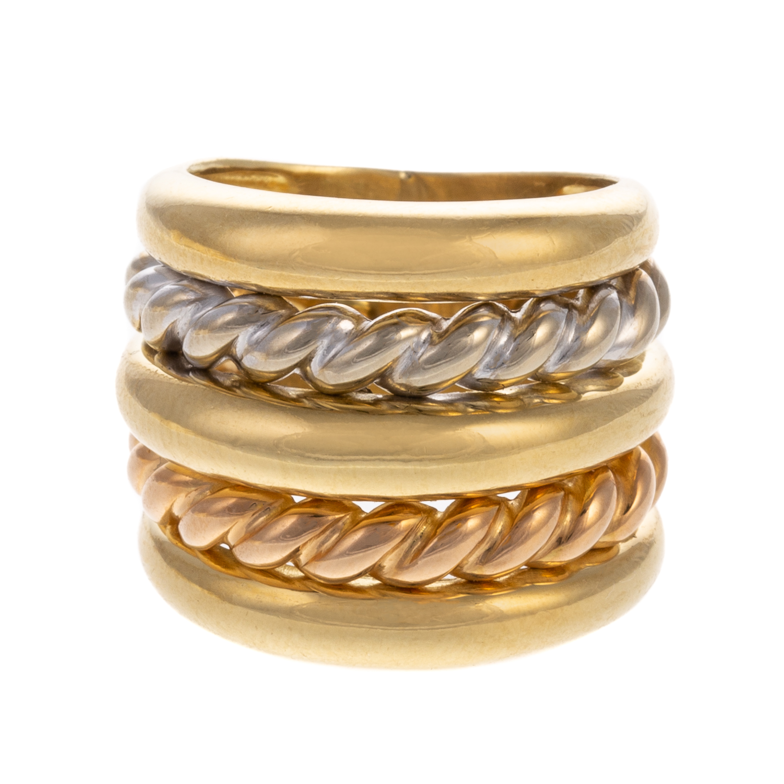 A WIDE TRI-COLOR 18K BAND 18K yellow,