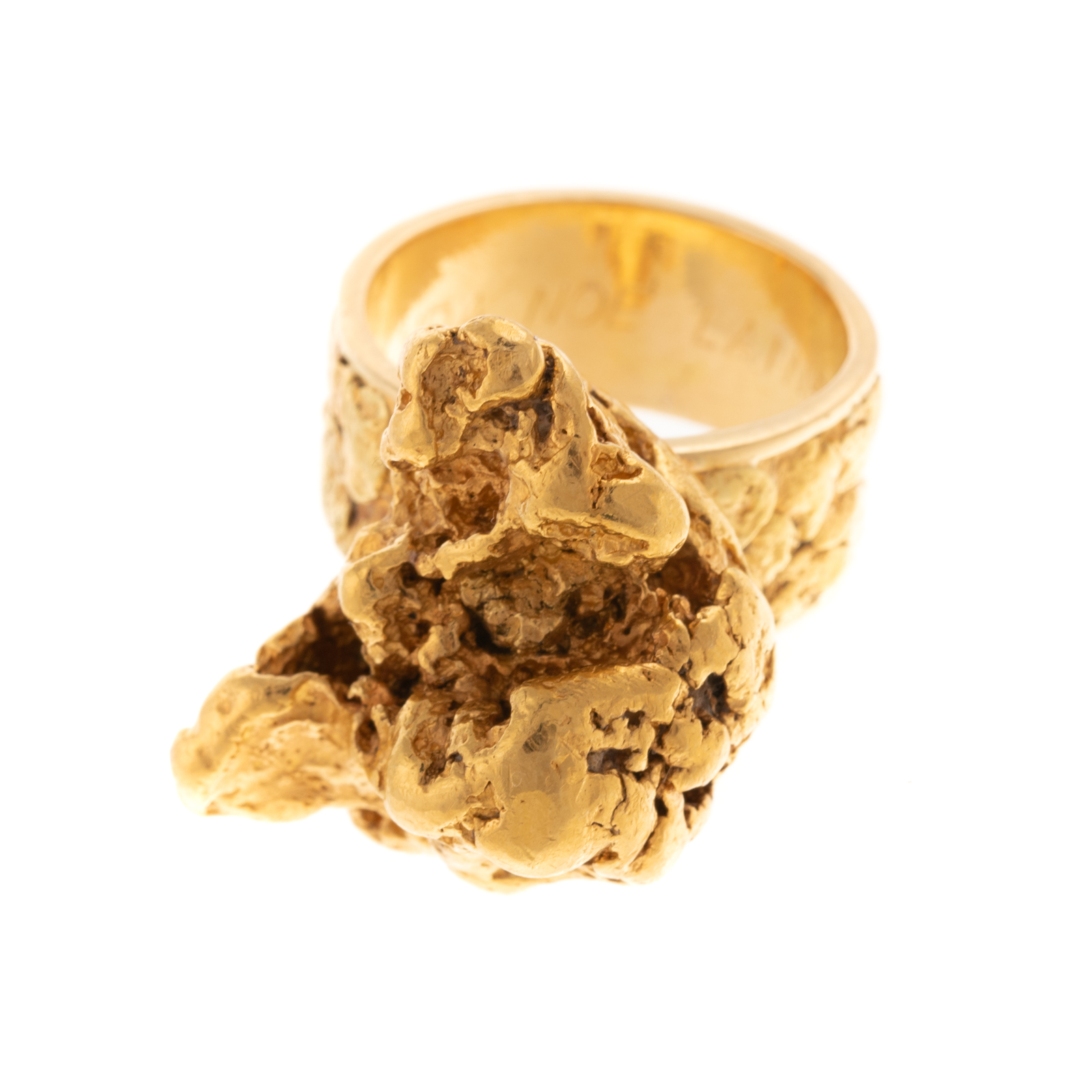 A SOLID 22K YELLOW GOLD NUGGET RING
