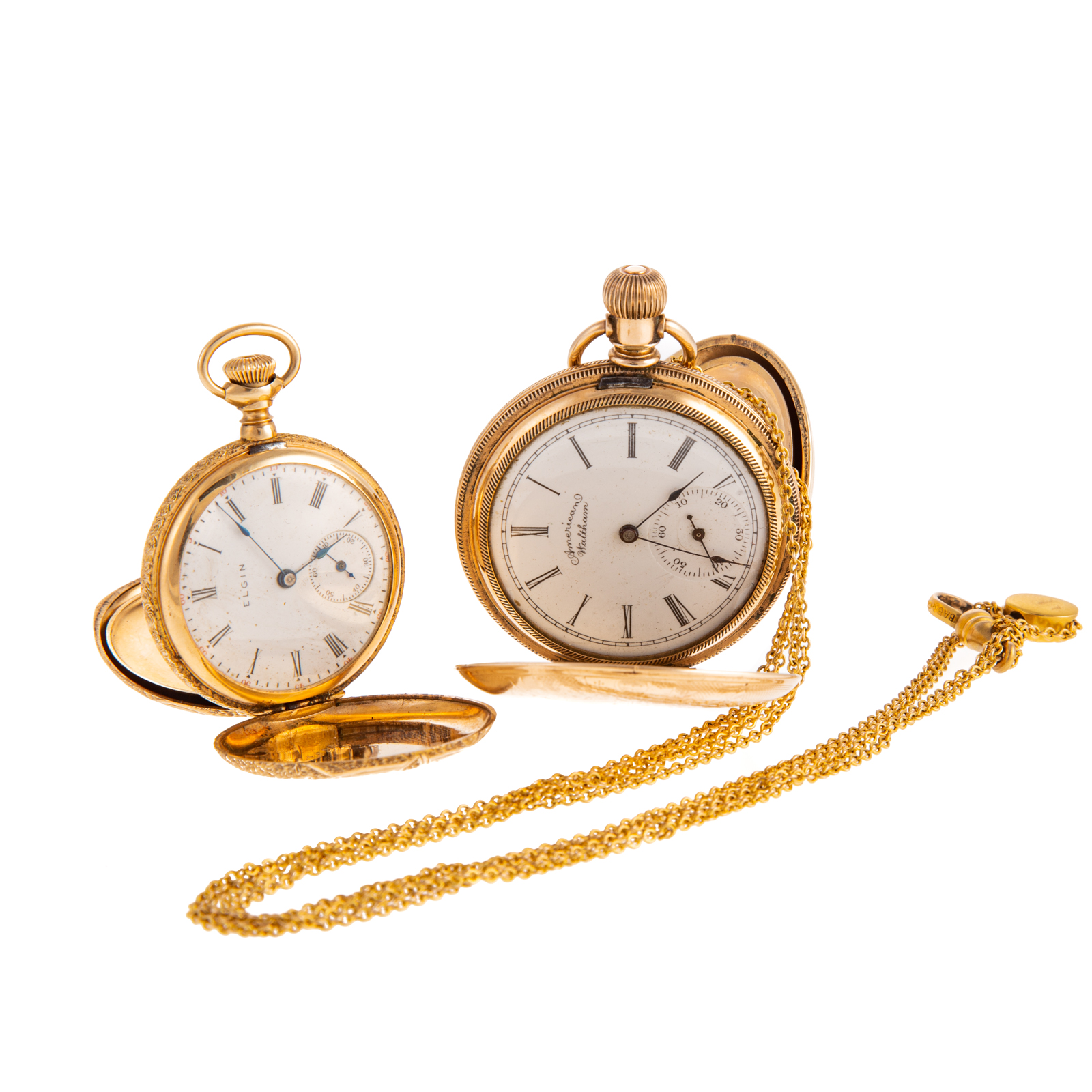 A 14K ELGIN POCKET WATCH & WALTHAM POCKET