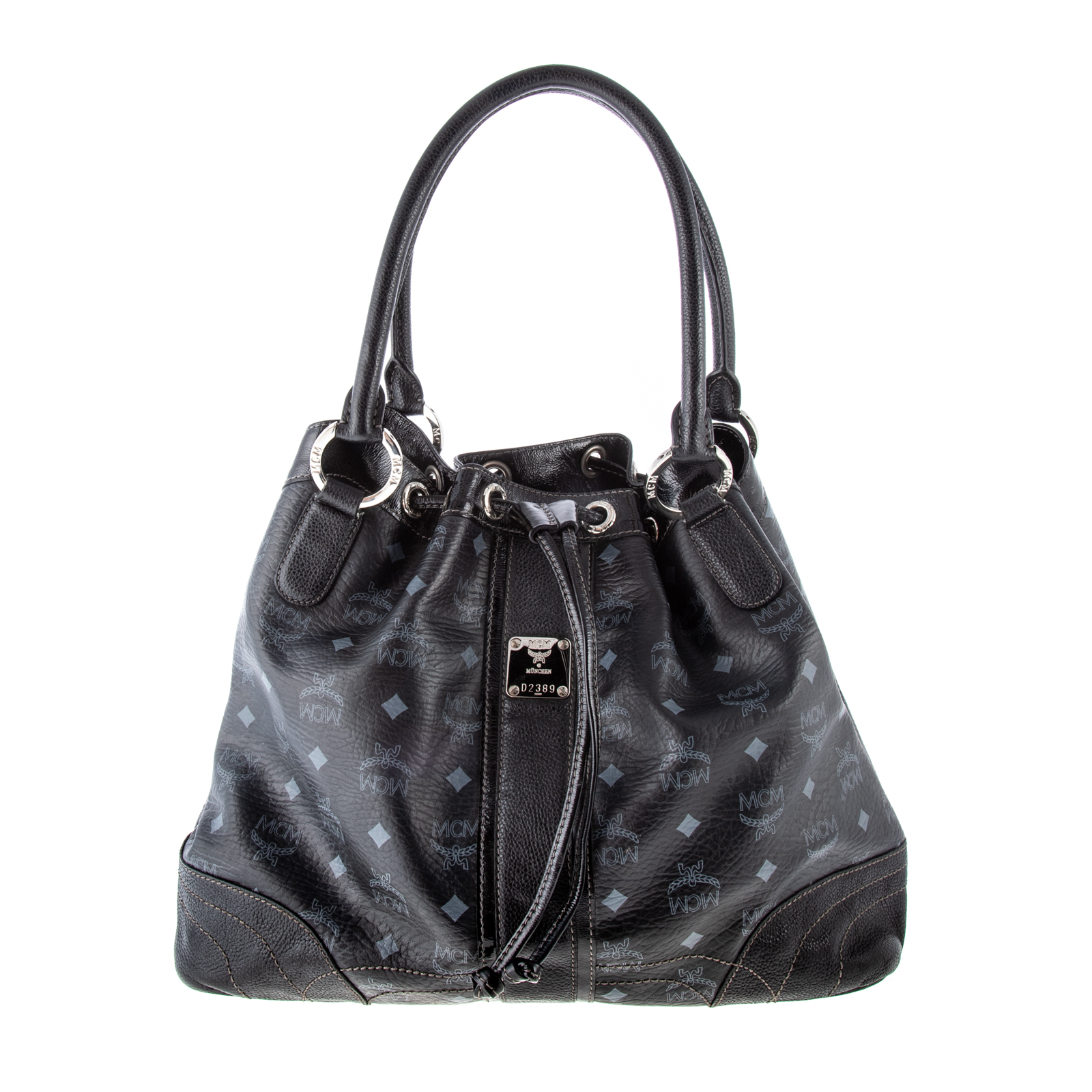 A MCM DRAWSTRING TOTE A black and