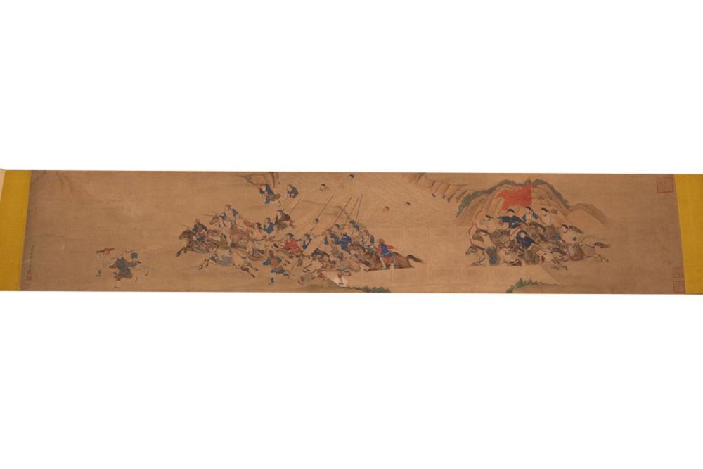 CHINESE HAND SCROLL WARRIORS watercolor 335973