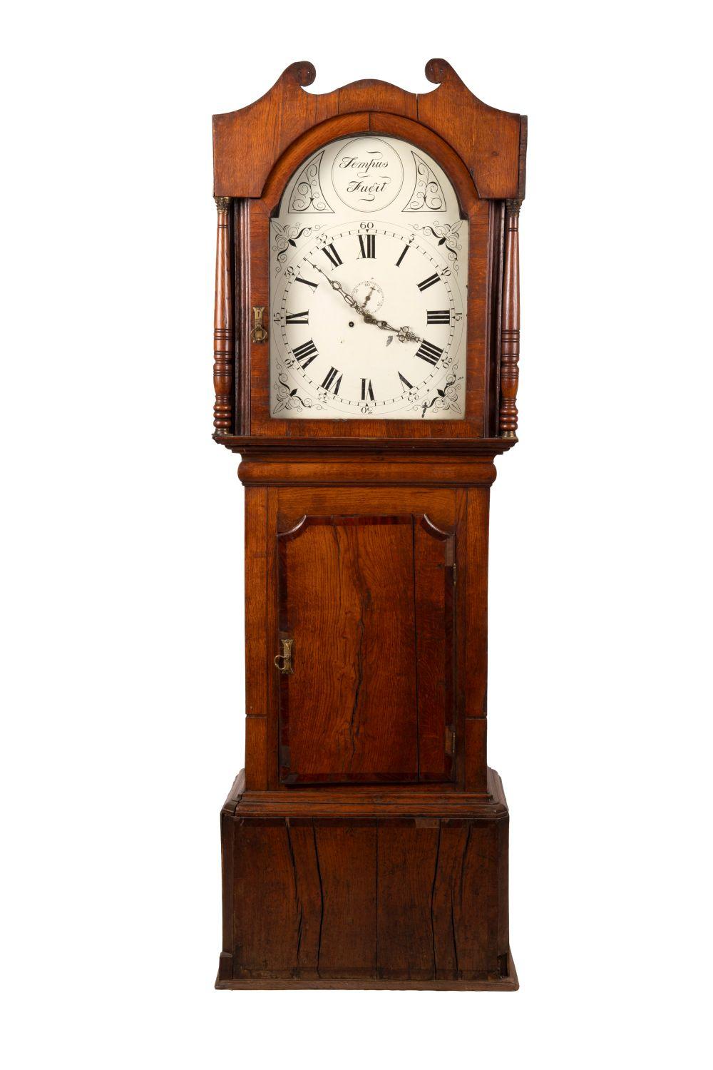 GEORGIAN CARVED OAK GRANDFATHERS CLOCKthe