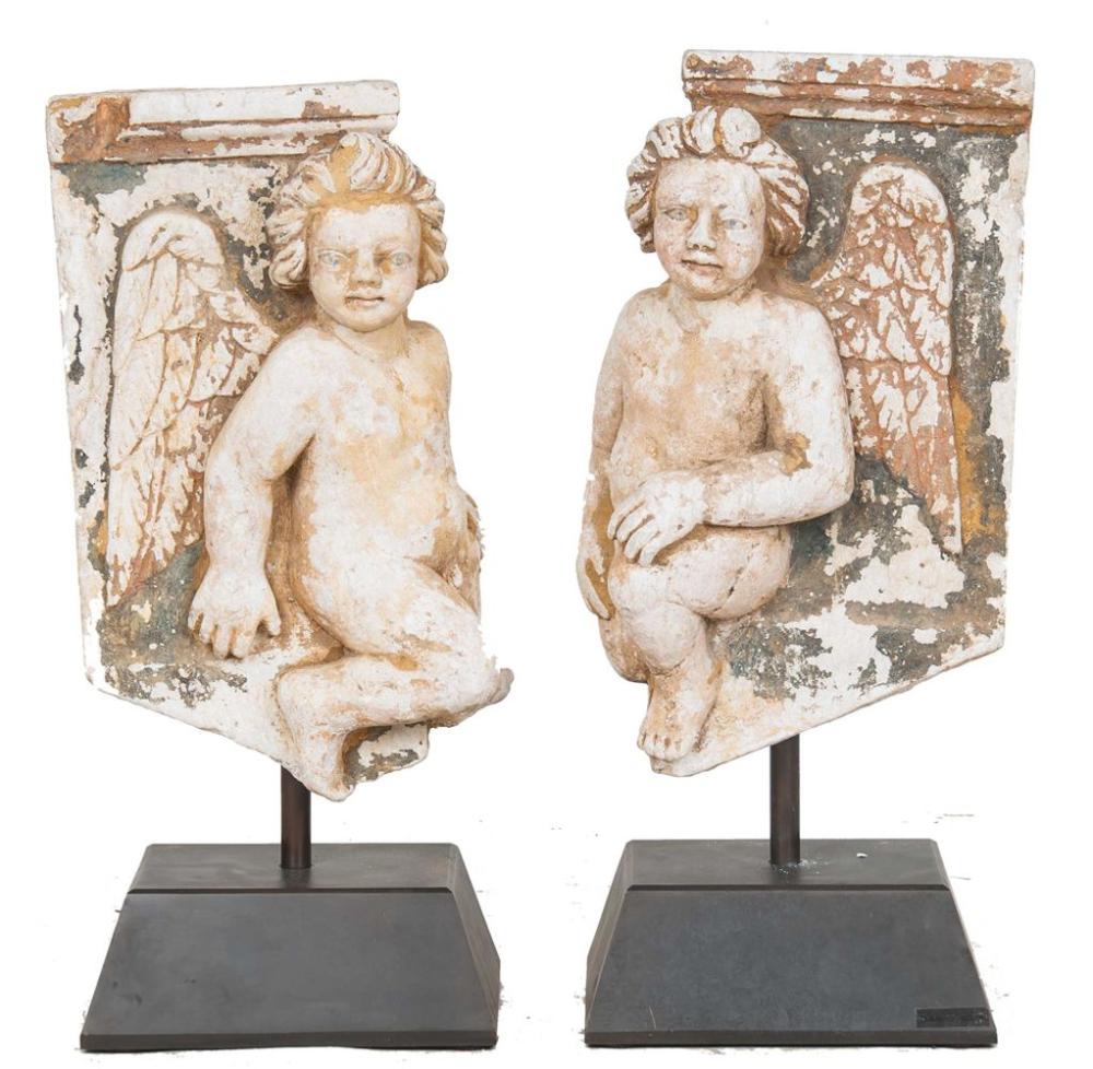 PAIR OF SICILIAN MARBLE FRAGMENTSeach