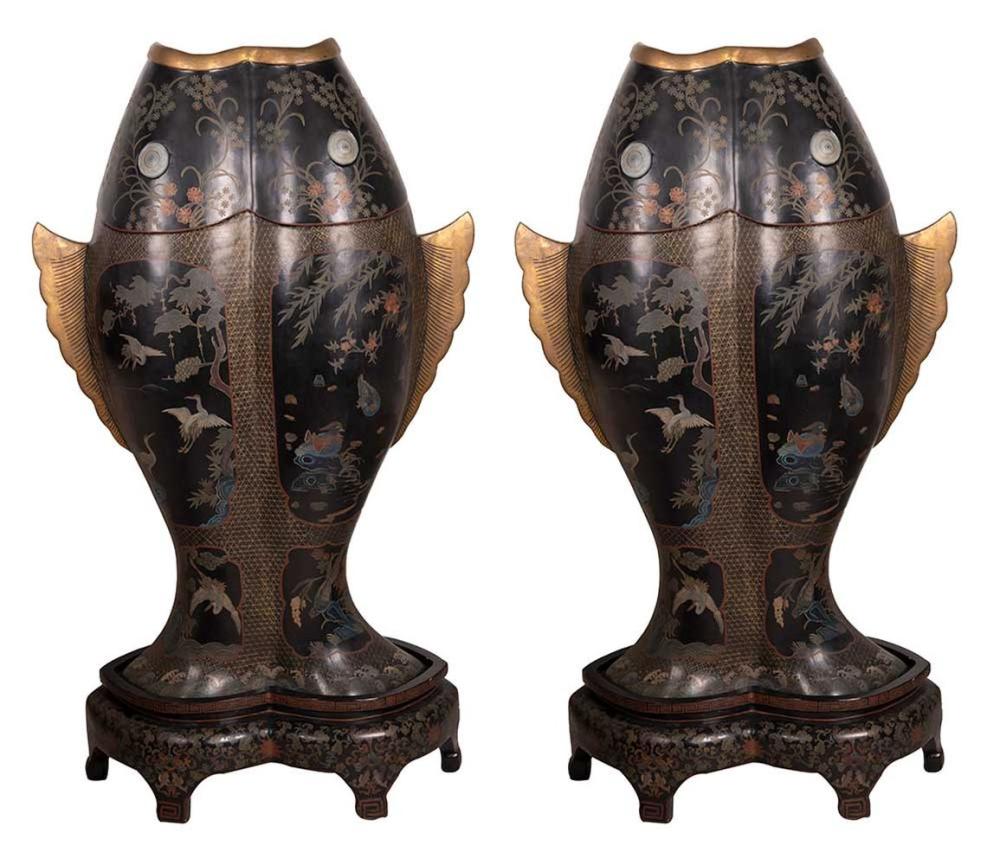 PAIR OF CHINESE LACQUERED POLYCHROME 335987