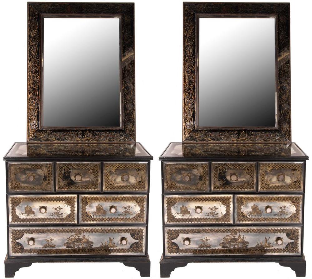 PAIR OF CHINOISERIE MIRRORED COMMODES