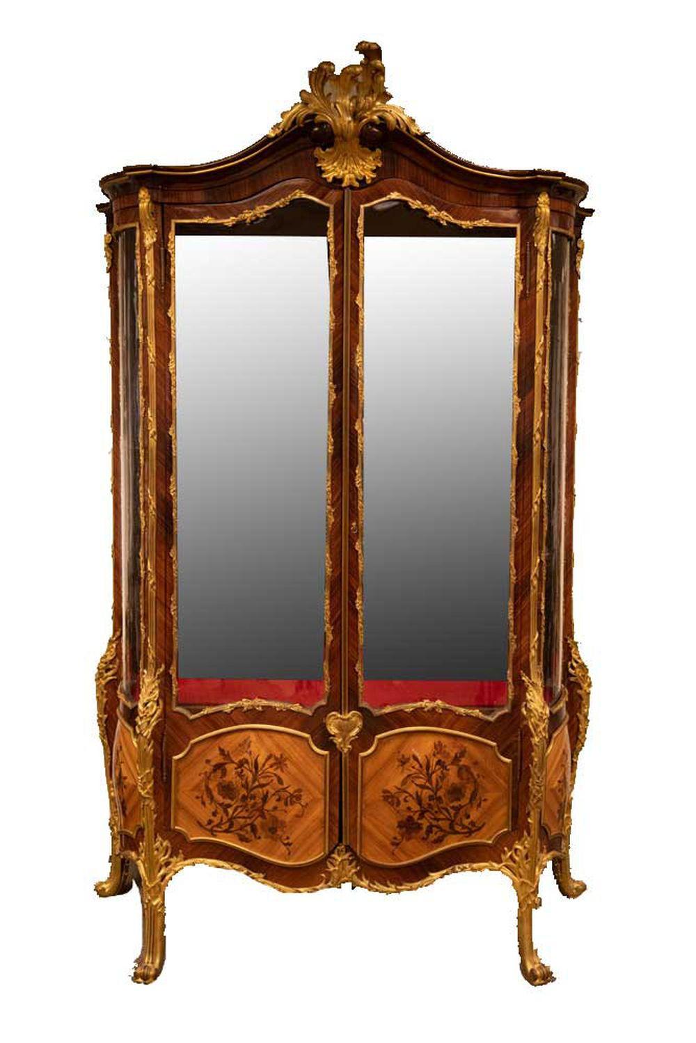 LOUIS XV STYLE GILT BRONZE & MARQUETRY