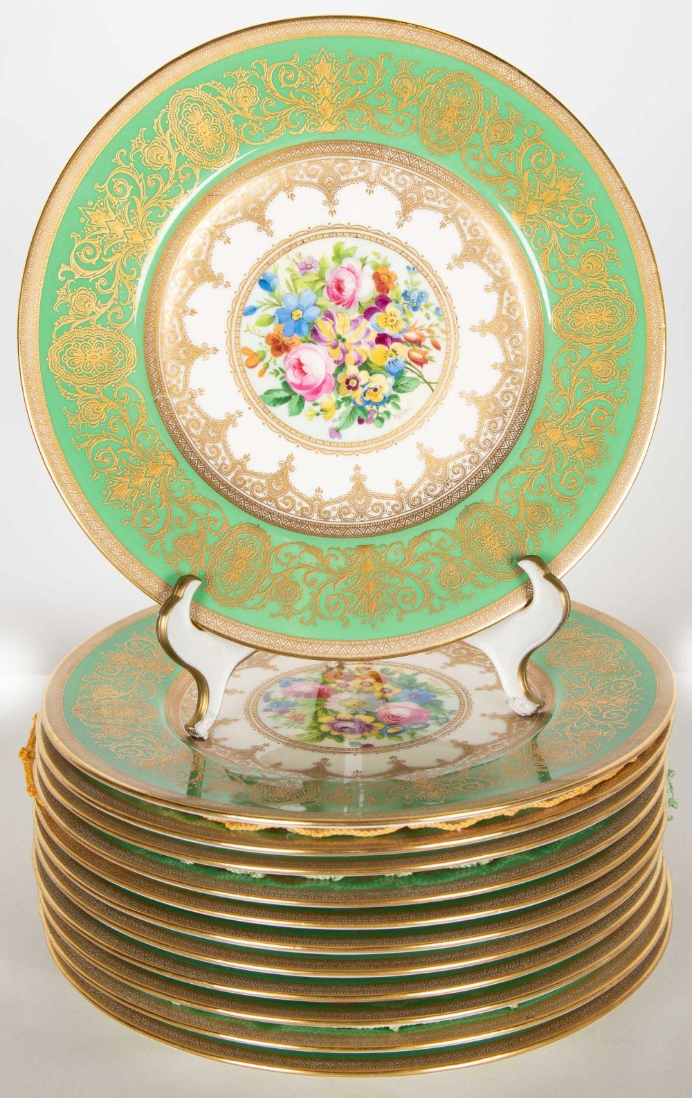 SET OF TWELVE MINTONS GREEN GILT 335a07