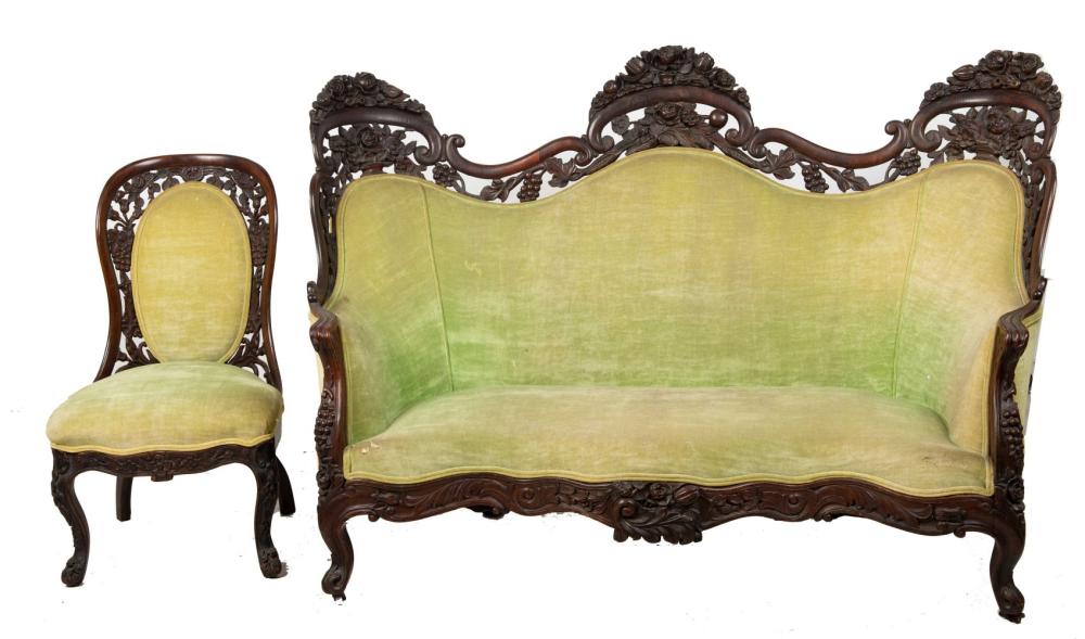 BELTER STYLE VICTORIAN SOFA & CHAIRthe