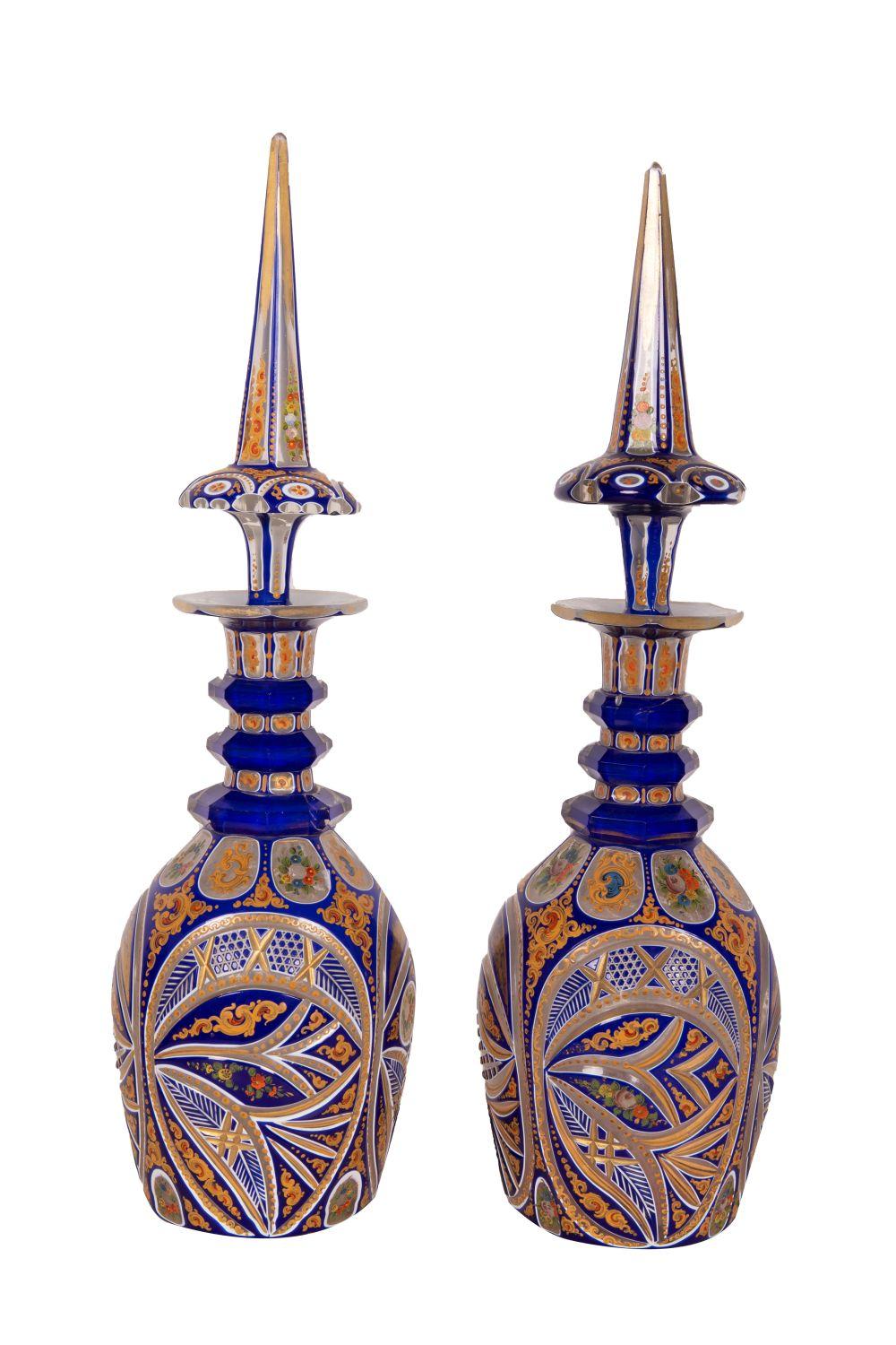 PAIR OF BOHEMIAN ETCHED & ENAMEL GLASS
