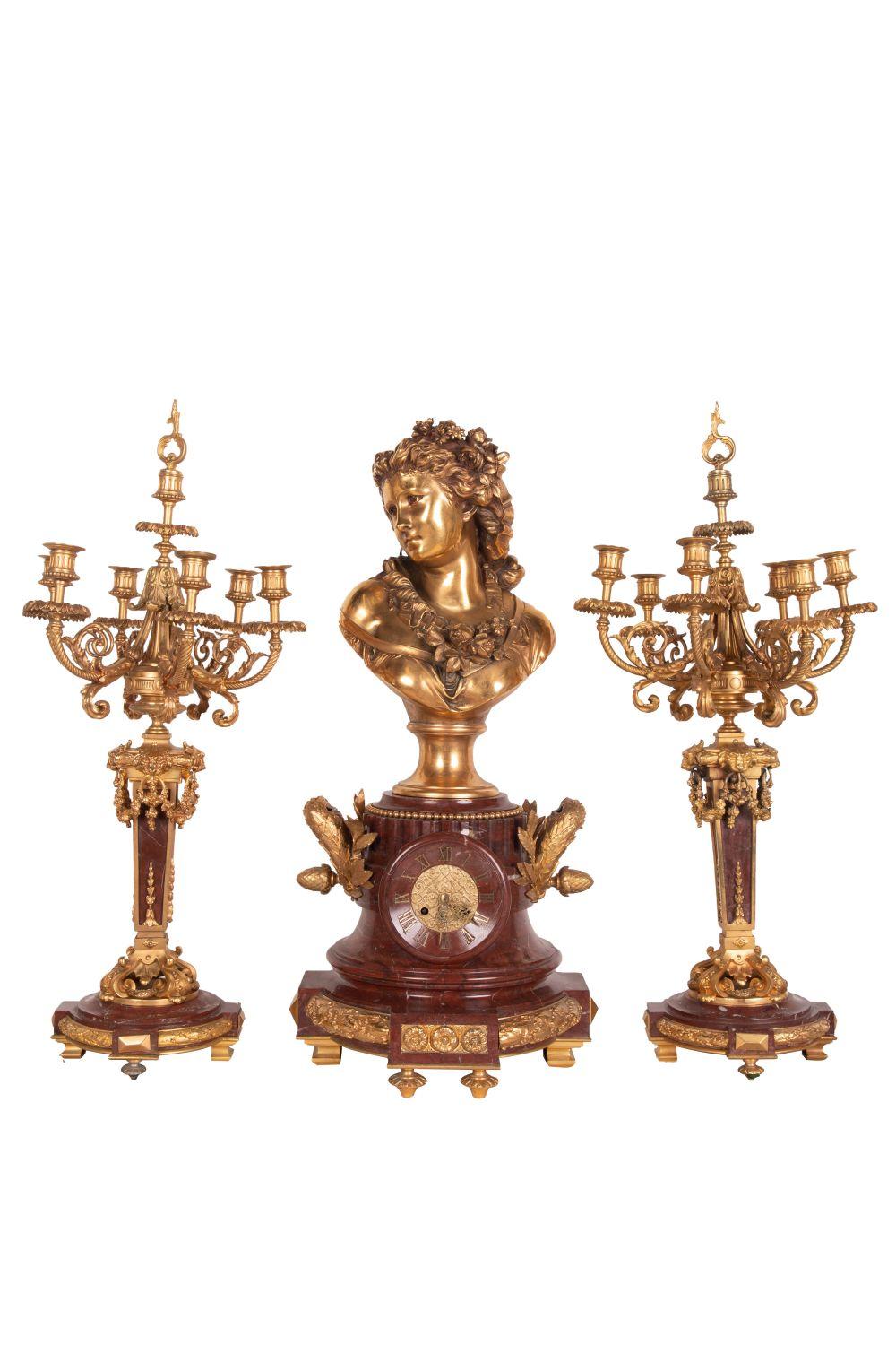 FRENCH GILT BRONZE & ROUGE MARBLE