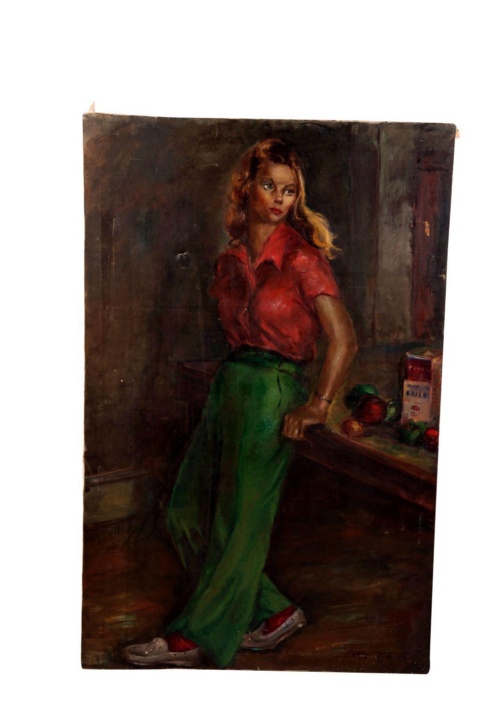 GEORGE CHAN: "GIRL AT MARKET COUNTER"oil