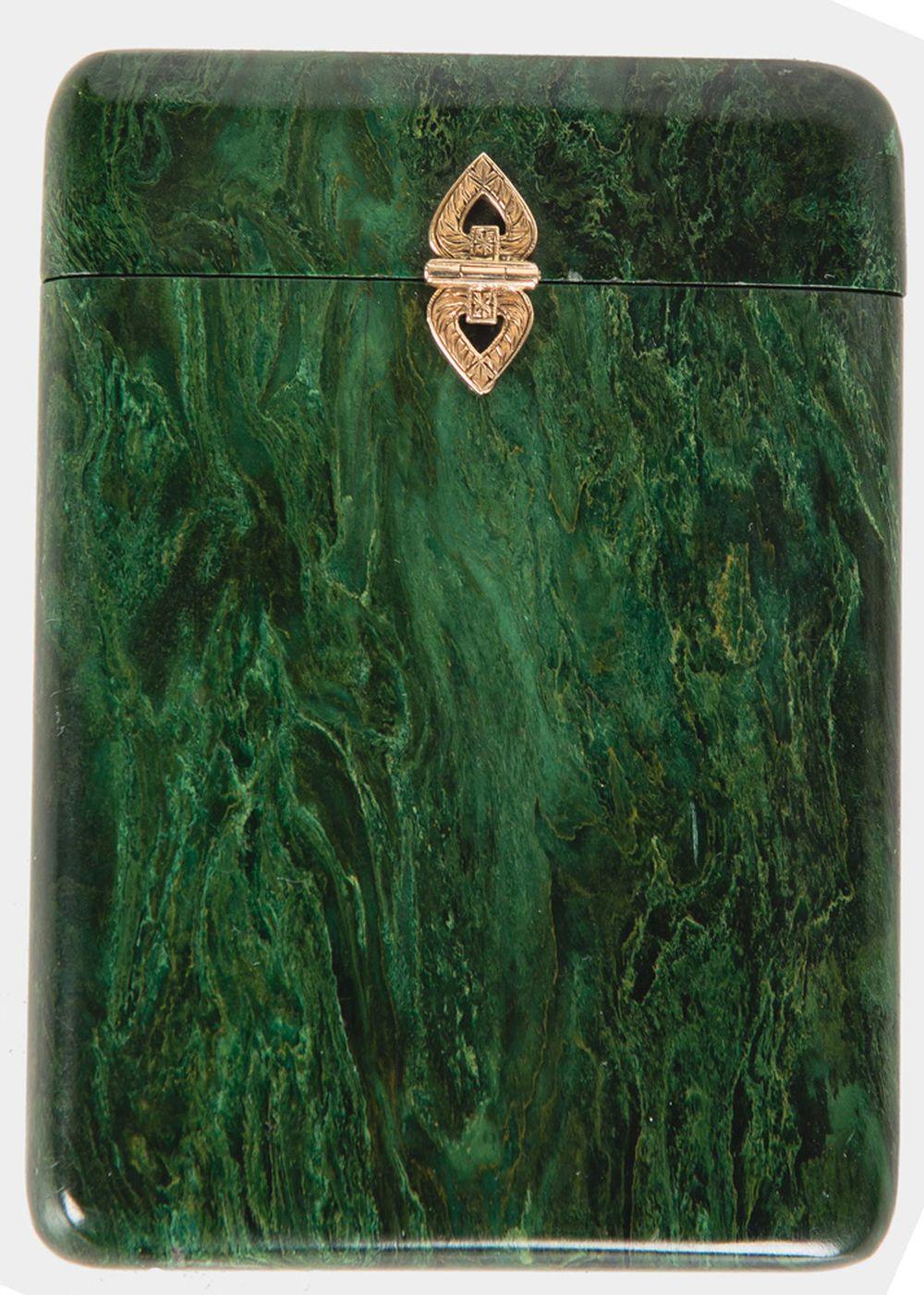 RUSSIAN GOLD-MOUNTED NEPHRITE CARD