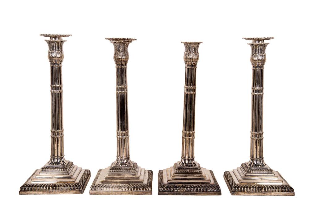 TWO PAIRS OF EDWARDIAN SILVER CANDLESTICKSLondon,