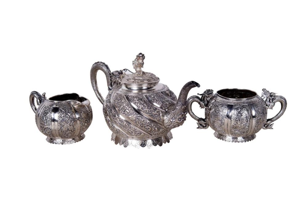 CHINESE SILVER TEA SERVICEcomprising