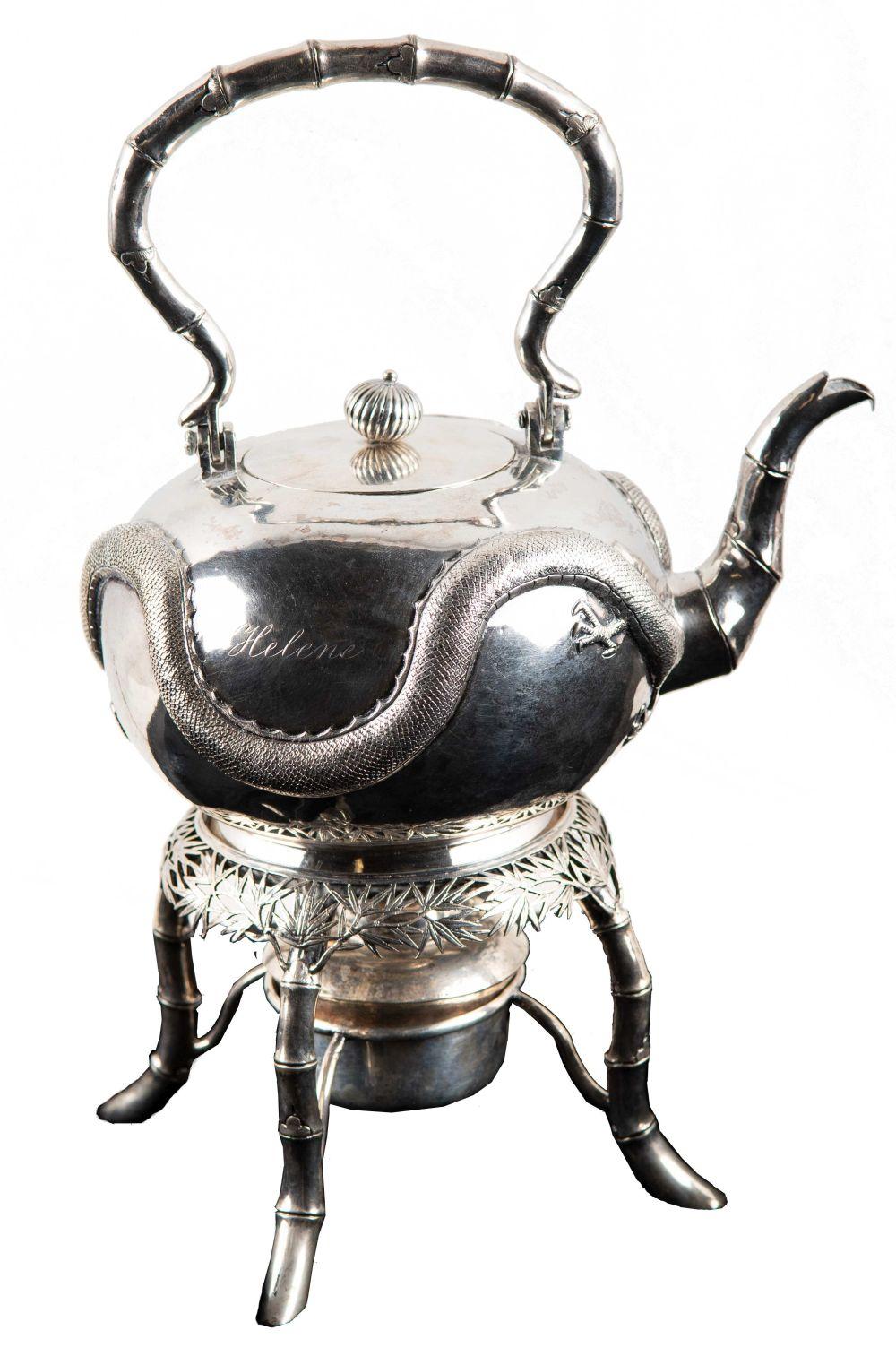 CHINESE SILVER KETTLE ON STAND24 335b32