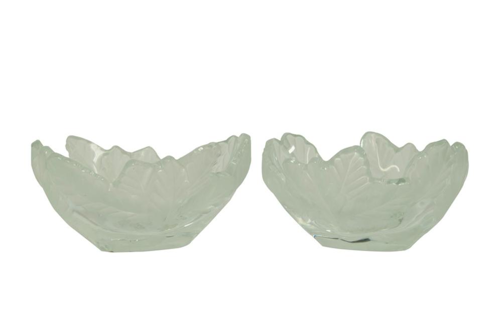 PAIR OF LALIQUE MOLDED GLASS LEAF
