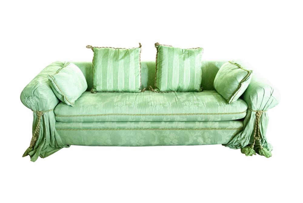 GREEN UPHOLSTERED SOFAwith a matching