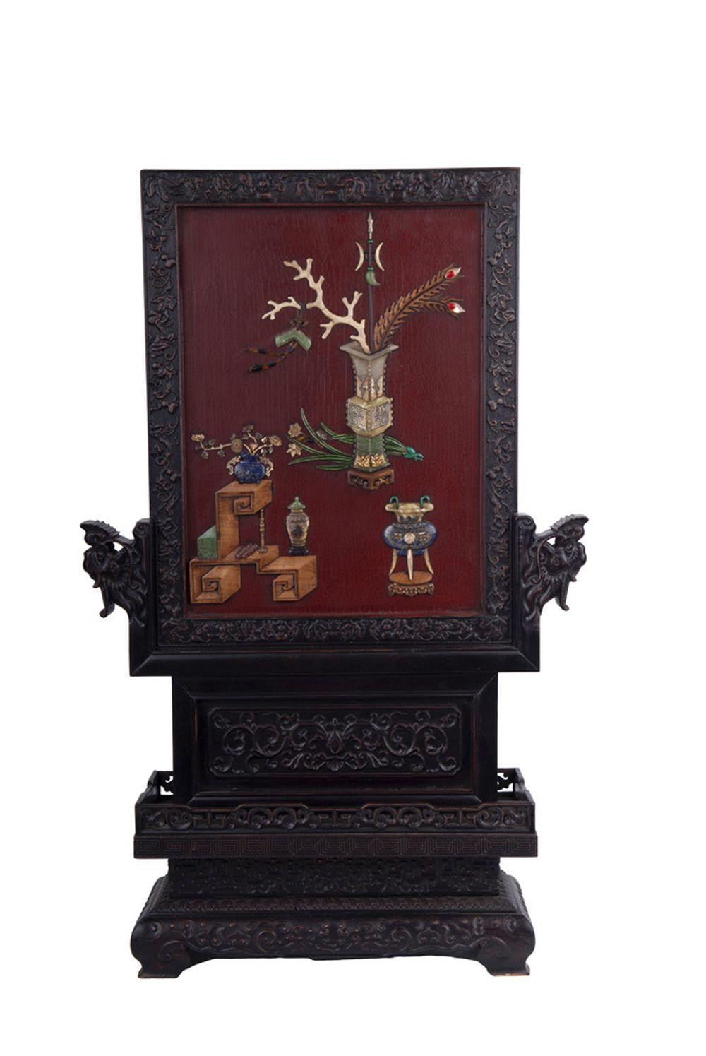 CHINESE CARVED, LACQUERED, & INLAID