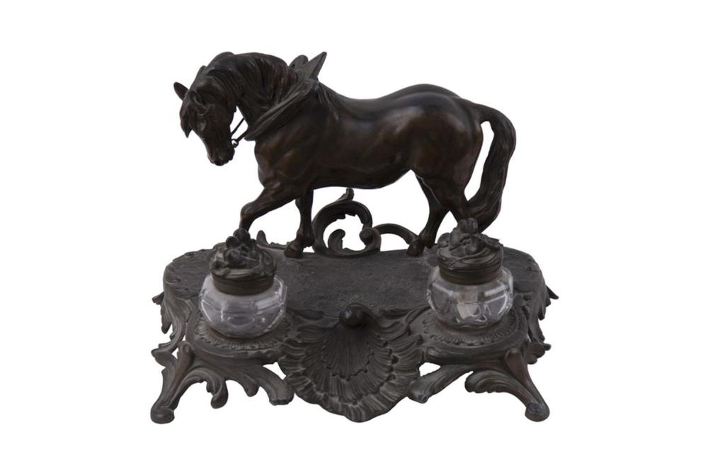 SPELTER FIGURAL DOUBLE INK STANDwith