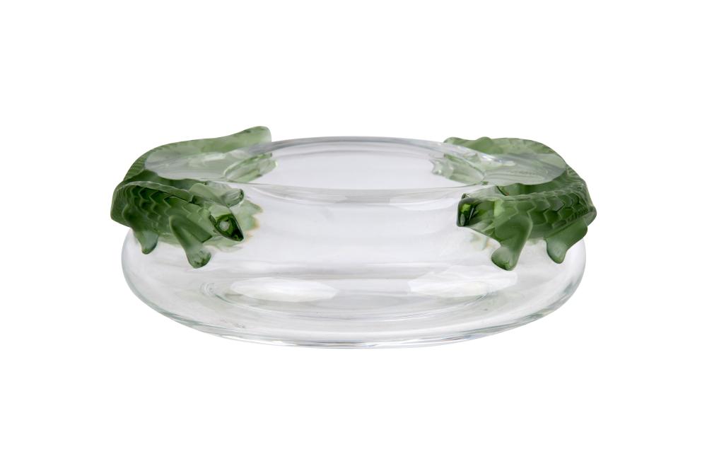 LALIQUE GREEN CLEAR GLASS BOWLBamako 335bba