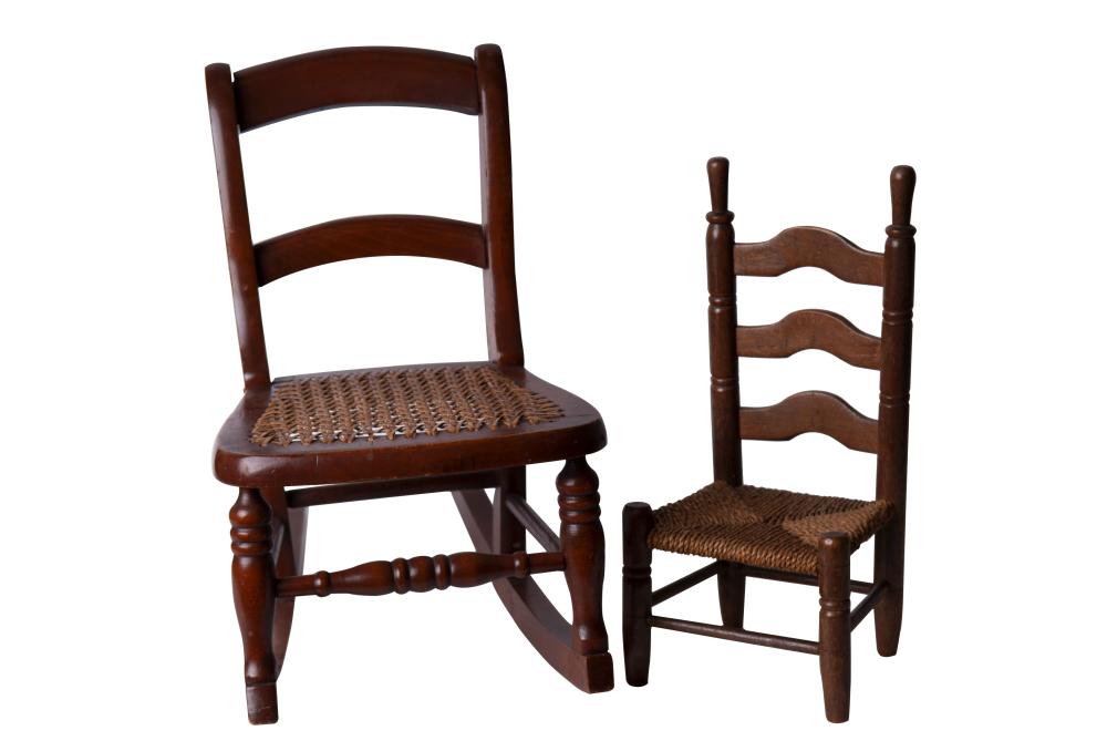 TWO MINIATURE CHAIRScomprising a rocker