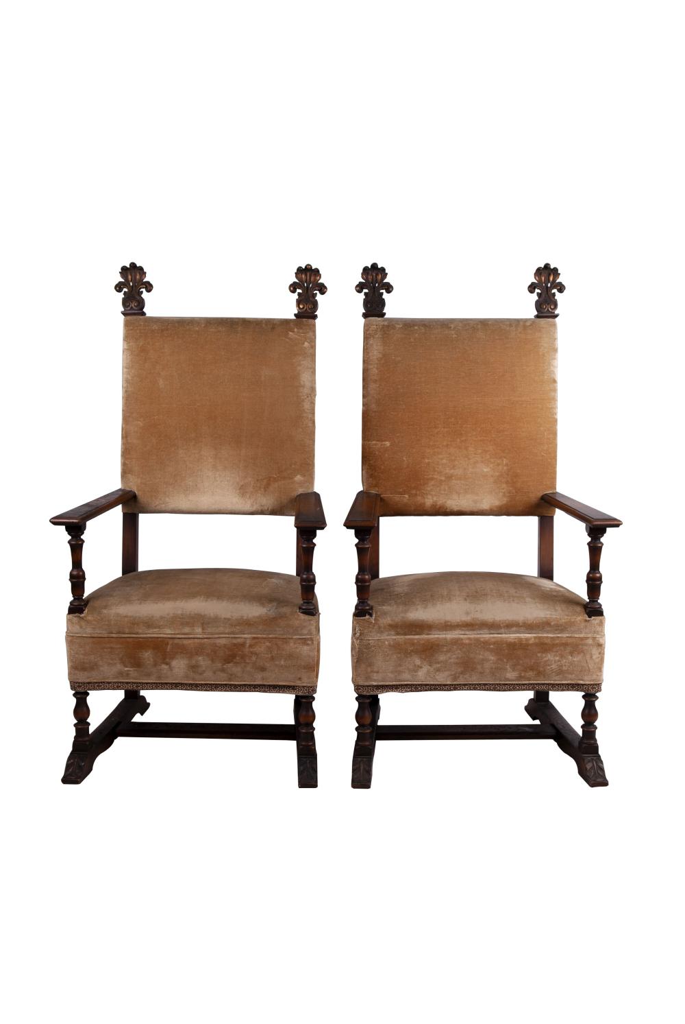 PAIR OF WALNUT HALL CHAIRSwith
