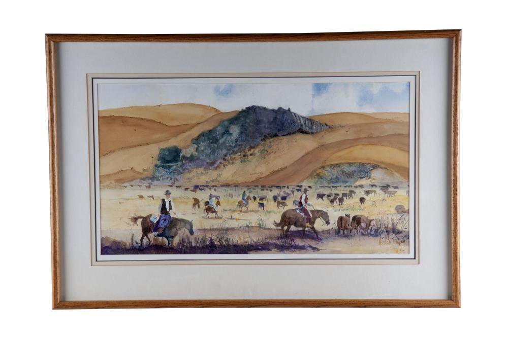 ADOLPH BAYER: "CAMBRIA CATTLE-ROUNDUP"watercolor