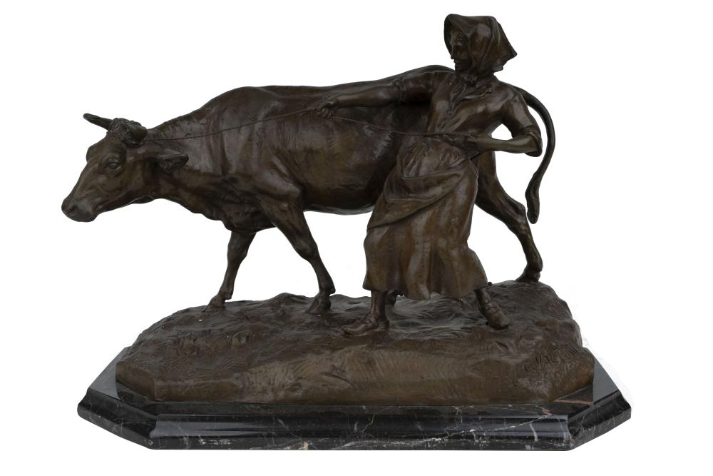 CHARLES VALTON: MILK MAIDEN WITH CALFbronze