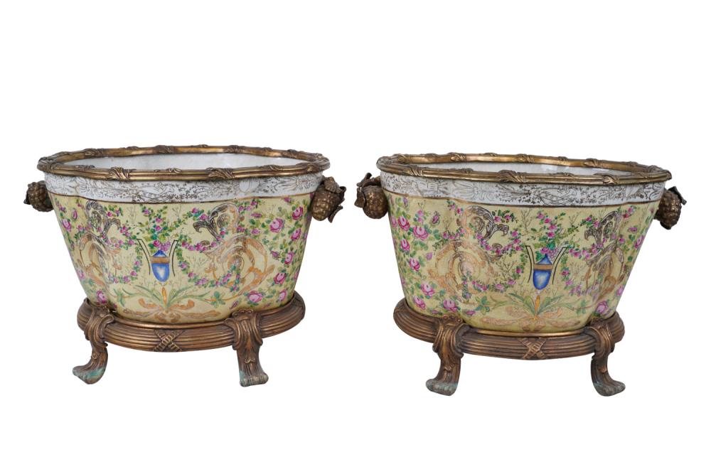 PAIR OF BRONZE-MOUNTED OVAL PORCELAIN